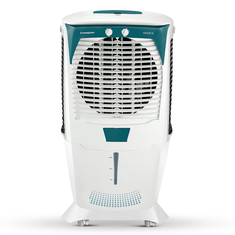 Crompton ACGC-DAC555 Ozone Desert Air Cooler- 55L; with Everlast Pump, Auto Fill, 4-Way Air Deflection and High Density Honeycomb pads; White & Teal Mahajan Electronics Online