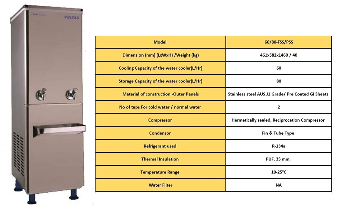 VOLTAS WC PS 60/80 NP R134A Normal & Cold-Water Cooler  Storage Capacity -80 Liter Mahajan Electronics Online