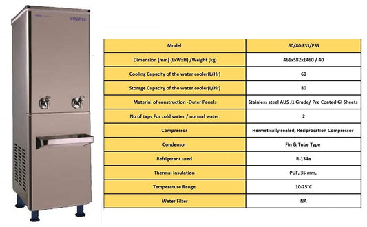 VOLTAS WC PS 60/80 NP R134A Normal & Cold-Water Cooler  Storage Capacity -80 Liter Mahajan Electronics Online