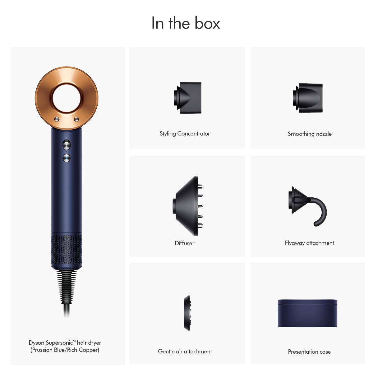 Dyson Supersonic™ Hair Dryer|Fast Drying|No Heat Damage|5 attachments|7 styling, 3 Speed & 3 Heat Settings|Travel Friendly|Unisex Usage|Intelligent Heat Control|2 Year Warranty (Prussian Blue) Mahajan Electronics Online
