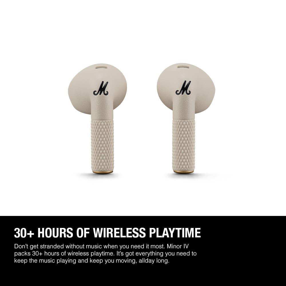 Marshall Minor Iv Wireless in Ear Earbuds with 30+ Hours of Playtime, Water-Resistant, Wireless Charging- Cream – Mahajan Electronics Online.