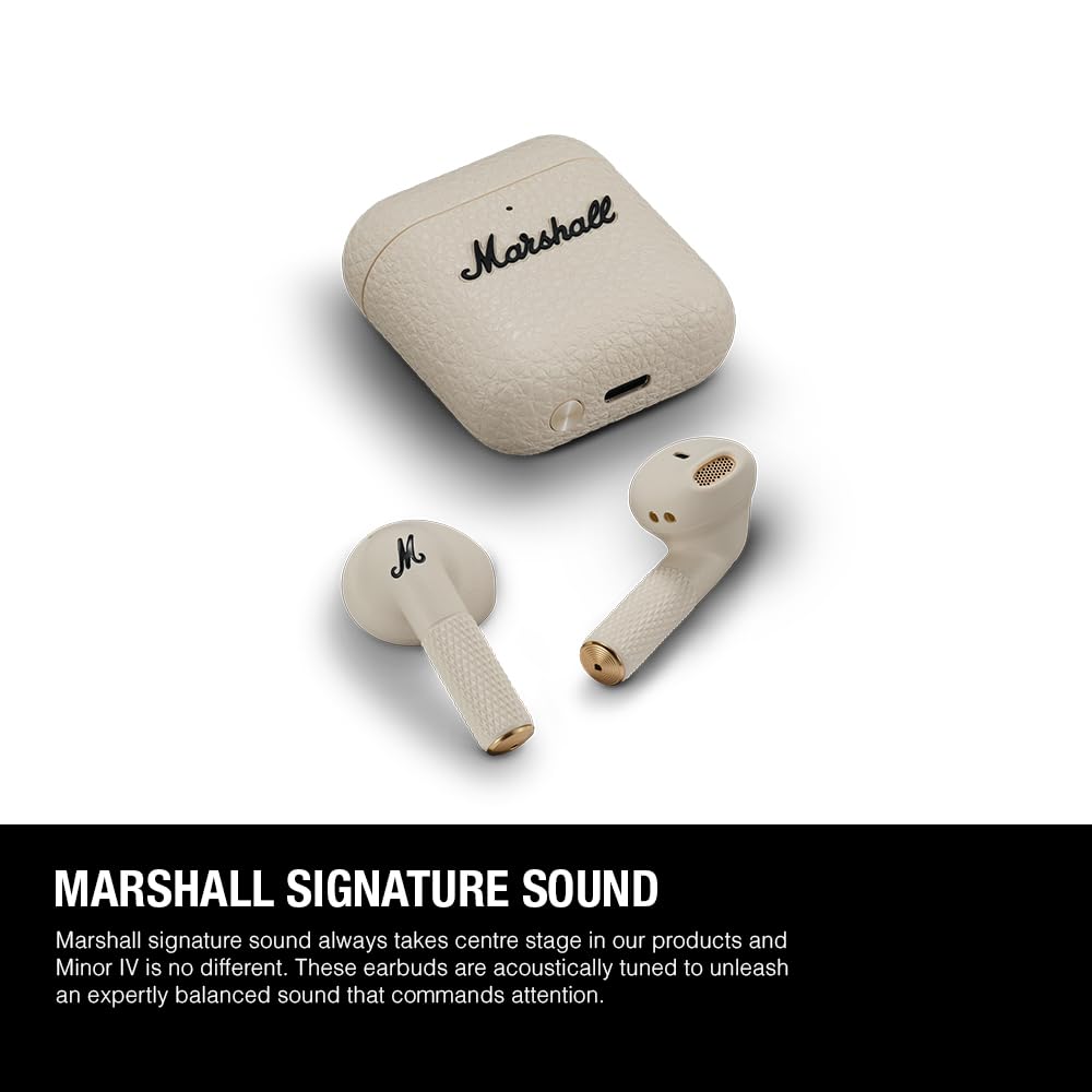 Marshall Minor Iv Wireless in Ear Earbuds with 30+ Hours of Playtime, Water-Resistant, Wireless Charging- Cream – Mahajan Electronics Online.