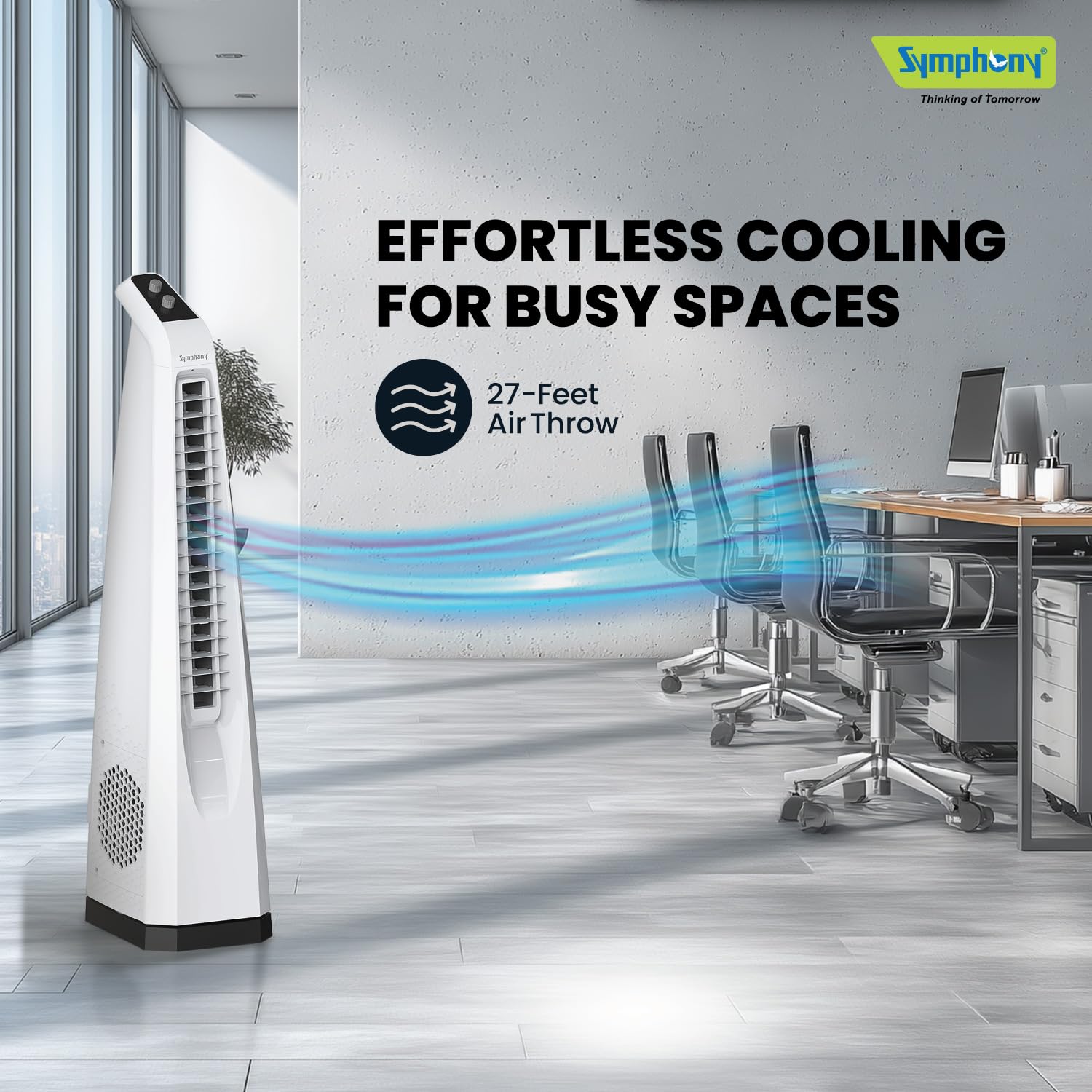 Symphony Surround Sr. Bladeless Tower Fan for Room | 90 Degree Swivel Action, Knob Control Panel | Low Power Consumption | Removable Dust Filter For Clean | 1 Year Warranty | White  Mahajan Electronics online