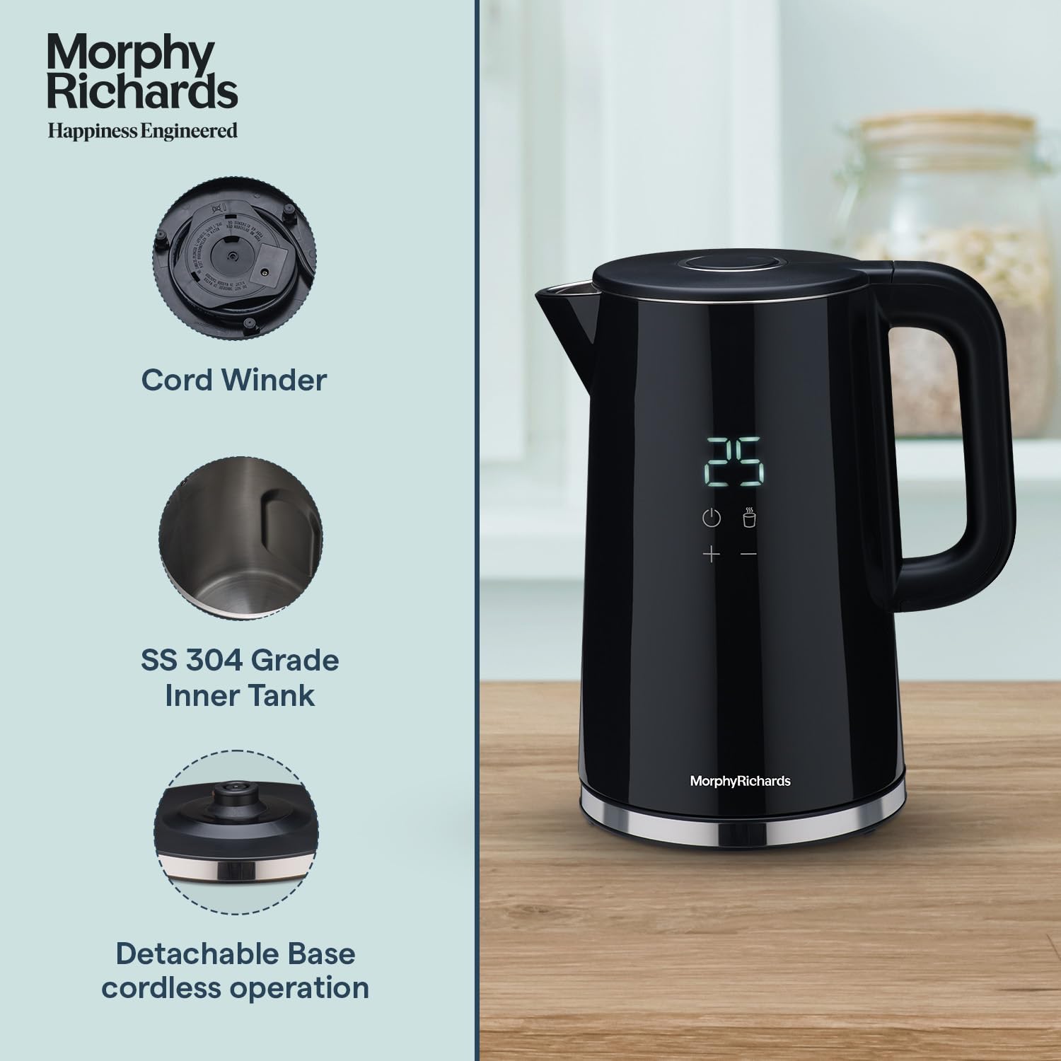 Morphy Richards Windsor Series 1.7 Litre Digital Electric Kettle|Digital Display with Touch Controls|Strix Controller: Accurate Temperature Control|Keep warm function|2 Years Product Warranty|Black Mahajan Electronics Online