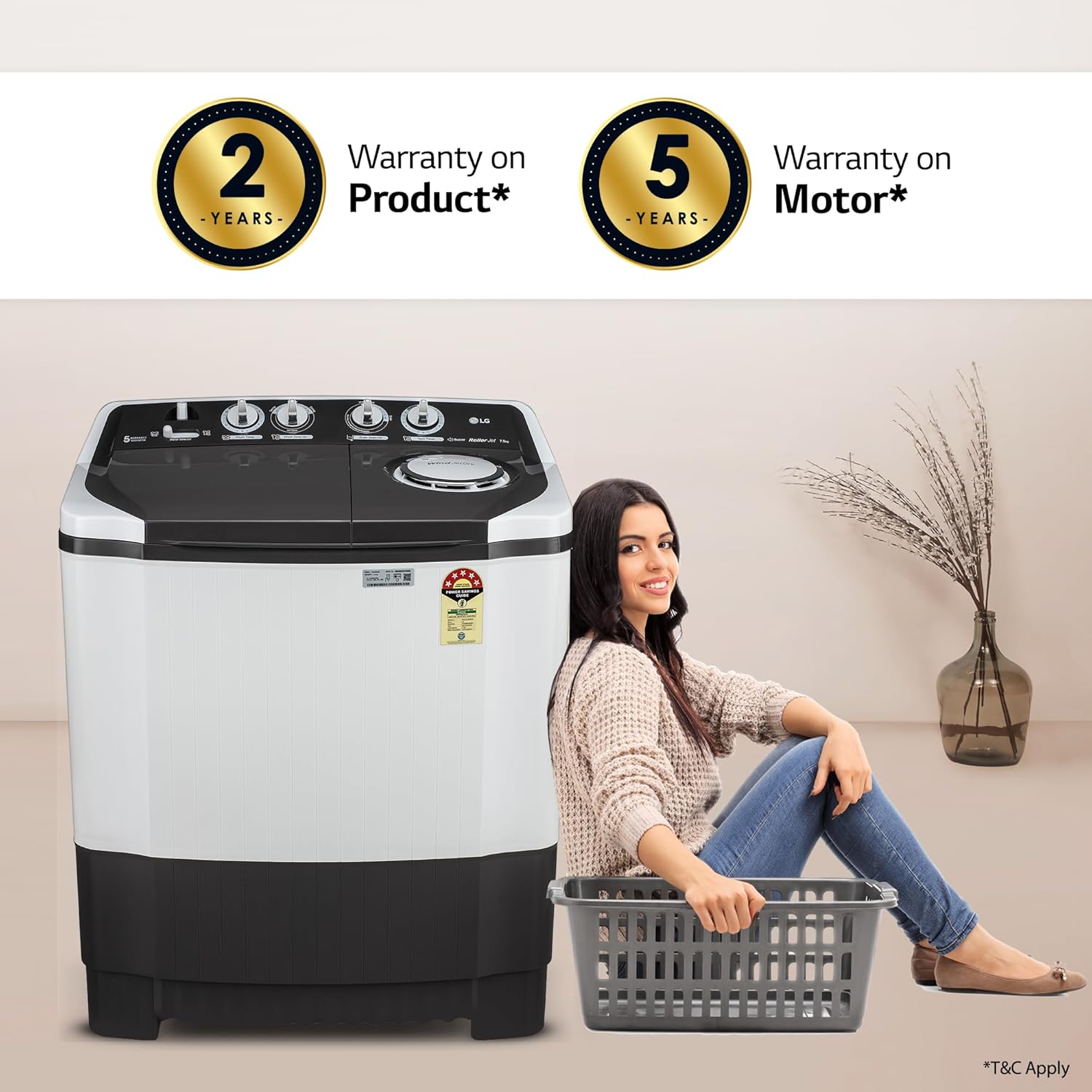 LG P7510RGAZ 7.5 kg 5 Star Wind jet dry Semi-Automatic Top Load Washing Machine ( Dark Gray, Roller Jet Pulsator) Mahajan Electronics Online