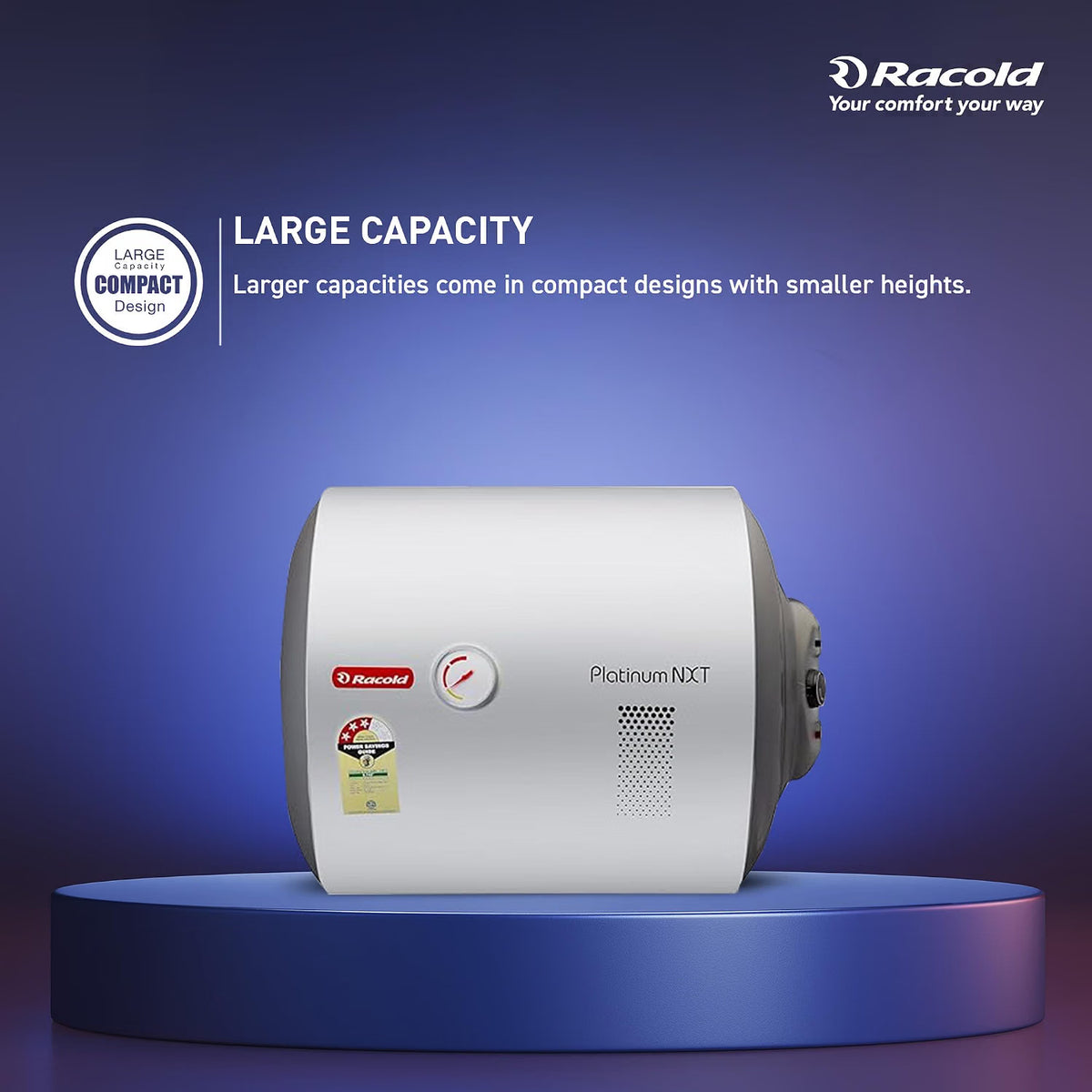 Racold Platinum Nxt 50L RHS Horizontal Energy Efficient Water Heater(Geyser) for Home| 33% faster heating |Titanium Plus technology |Free Standard Installation & Pipes | Suitable for bathroom Racold