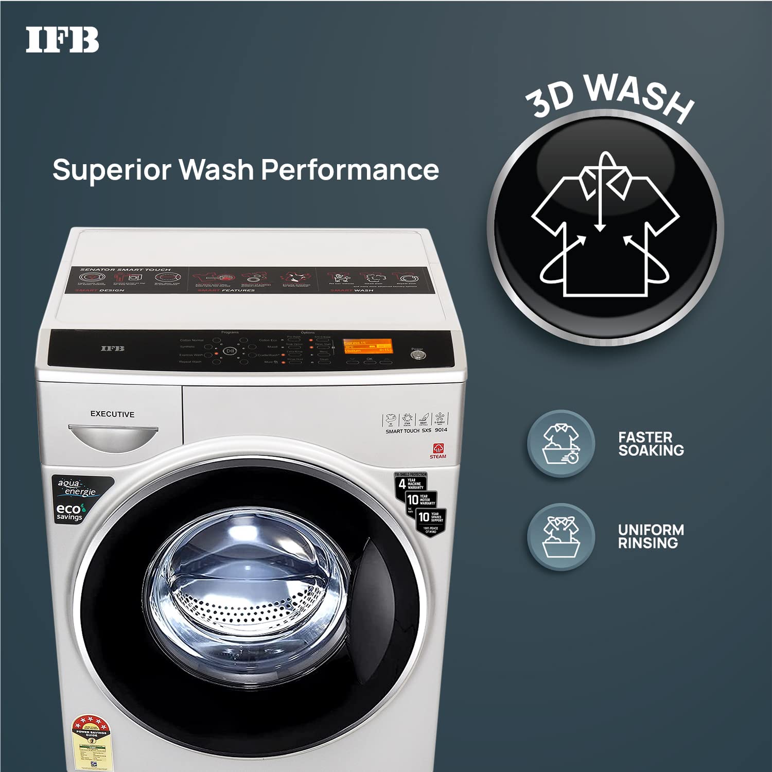 IFB EXECUTIVE SMART TOUCH SXS, Silver 9 Kg 5 Star Front Load Washing Machine 2X Power Steam ( Bubble Wash, 4 years Comprehensive Warranty) - Mahajan Electronics Online