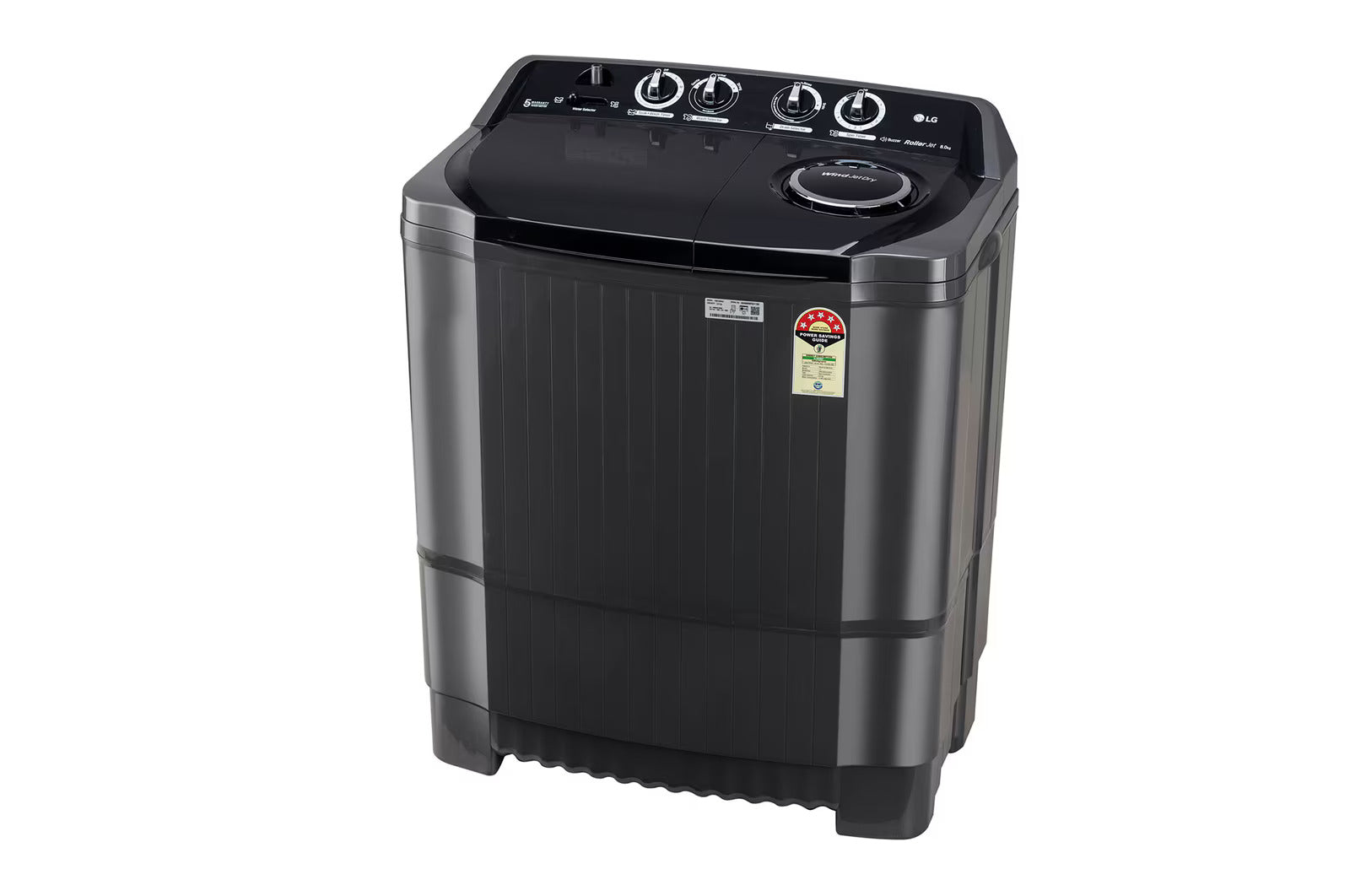 LG P8015SKAZ 8Kg Semi Automatic Top Load Washing Machine, Roller Jet Pulsator + Soak, Middle Black Mahajan Electronics online