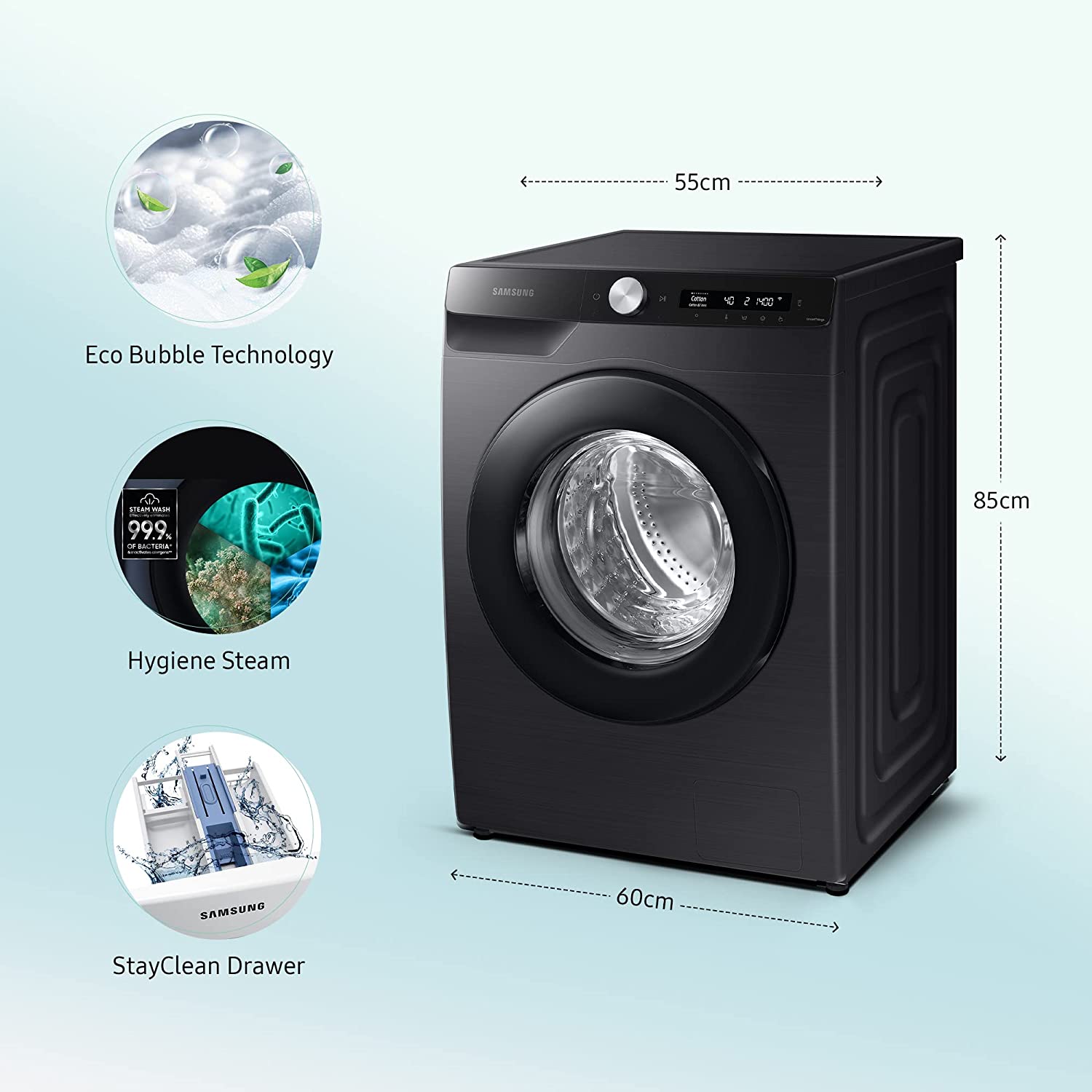 Samsung 12 Kg 5 Star Wi-Fi Inverter Fully-Automatic Front Loading Washing Machine (WW12T504DAB/TL, Black Caviar, In-Built Heater) - Mahajan Electronics Online