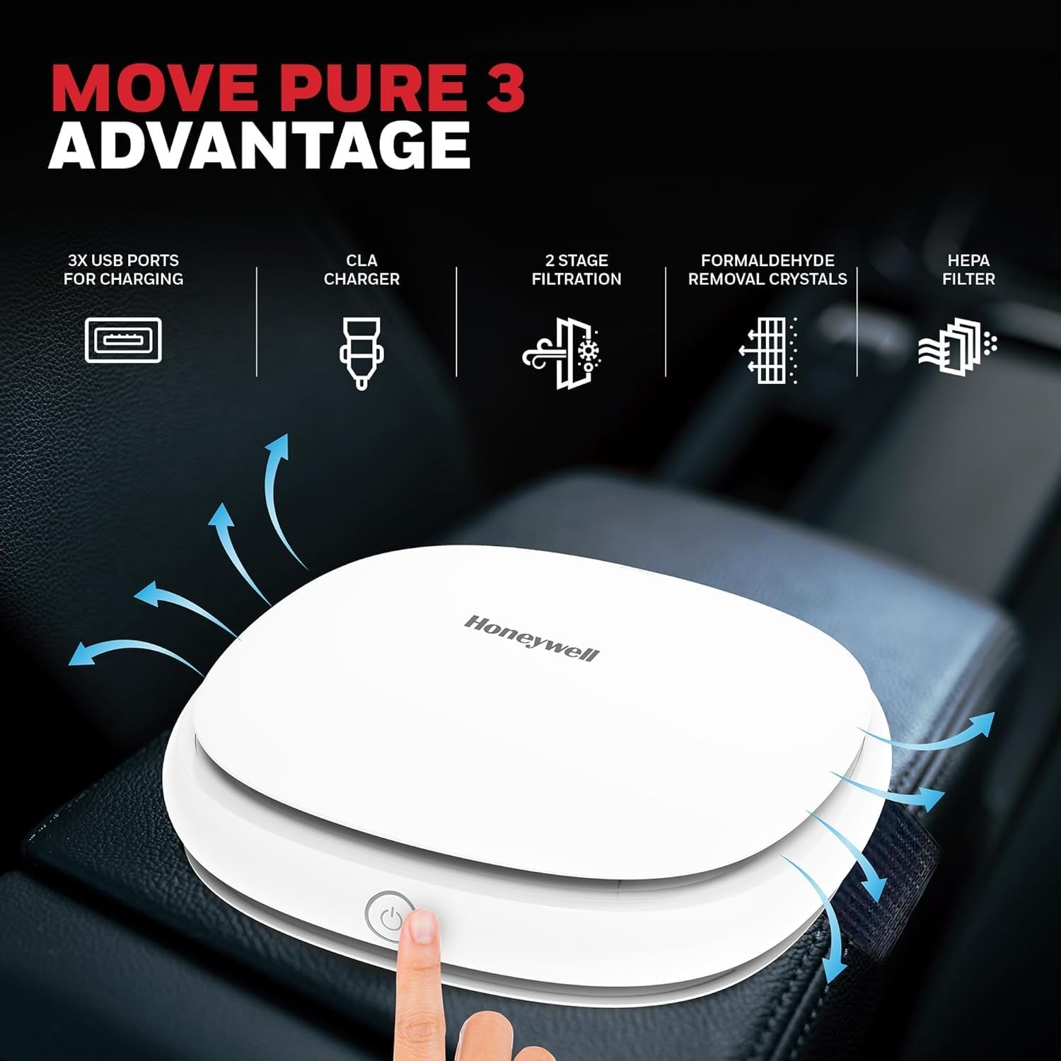 Honeywell Move Pure3 Car Air Purifier,Hepa filter& Ionizer - Mahajan Electronics Online