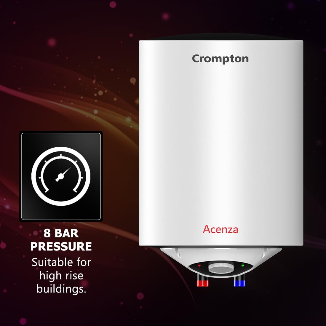 Crompton Acenza Plus 15L Storage Water Heater (Geyser), ASWH-6115 | 5 Star BEE Rated | Superior Glassline Coated Tank | 8 Bar Pressure | Copper Heating Element | Advanced 3-Level Safety | White Mahajan Electronics Online
