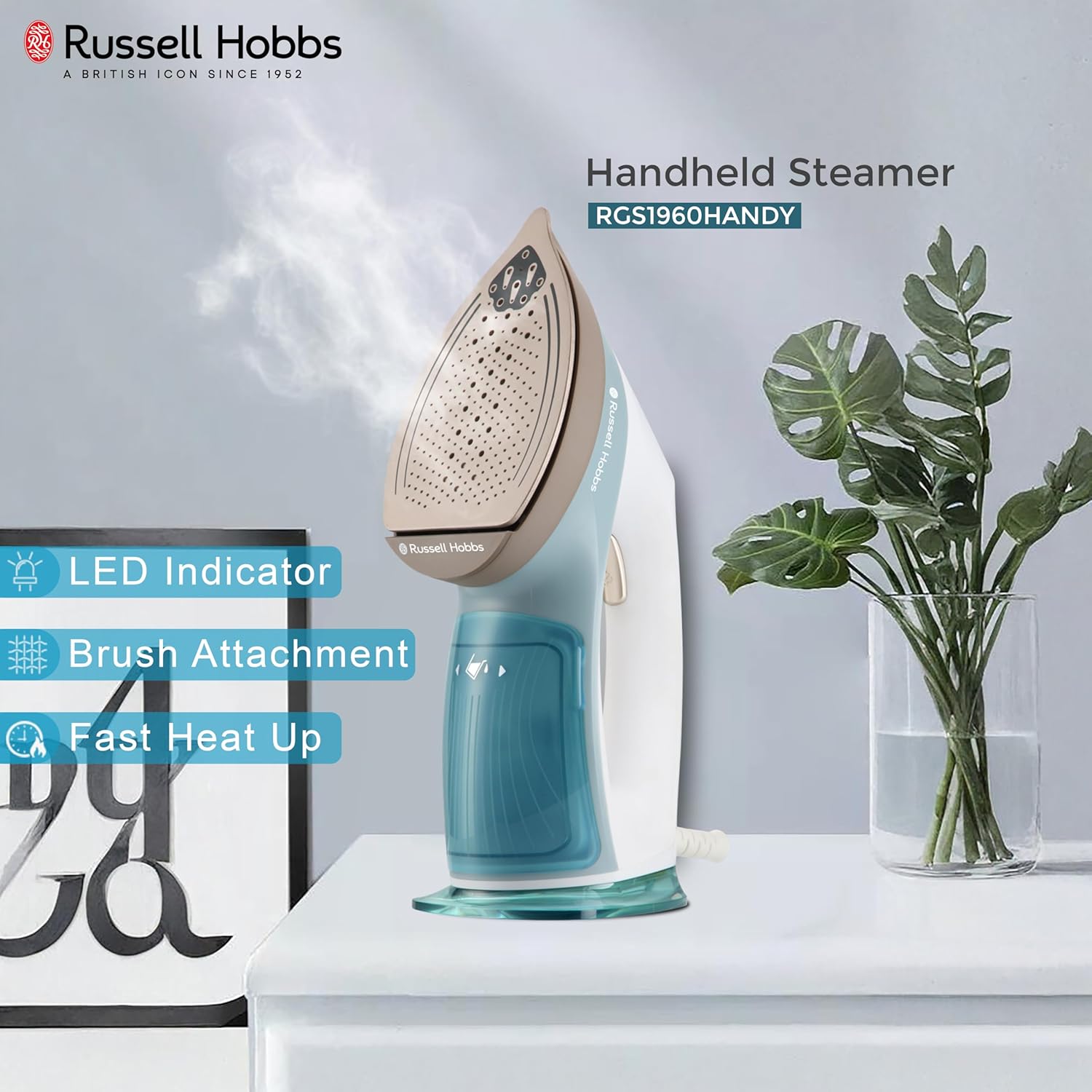 Russell Hobbs 1960W Handheld Garment Steamer RGS1960HANDY | Constant Powerful Steam Flow Vertical & Horizontal Steaming | Kills 99.9%* Bacteria, Eco & Boost Modes, Fast heat up | 2 Years Warranty Mahajan Electronics Online