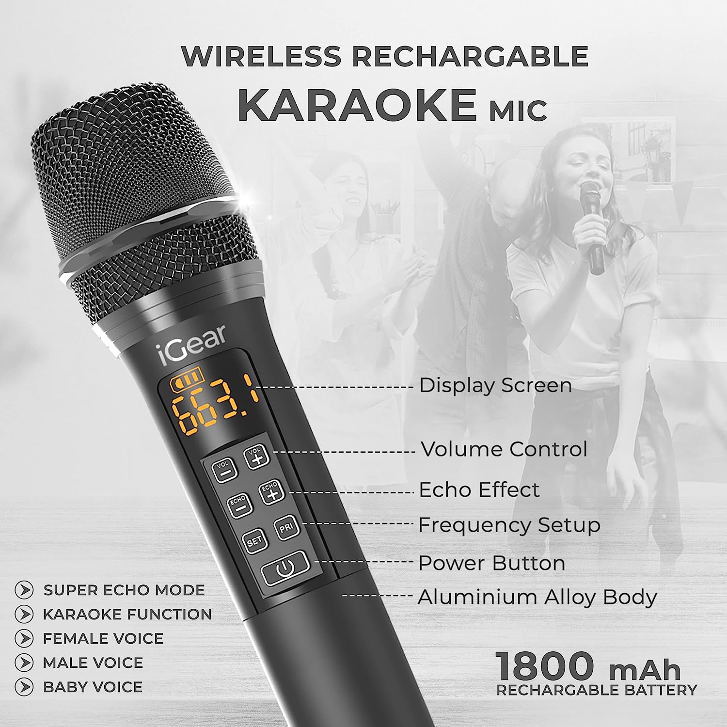 iGear Grape Portable ‎iG-1147 Wireless Speaker with 70W Output, with Wireless Rechargeable MIC, RGB LED's, TWS Mode, Multi-Compatibility Modes Type-C Charging