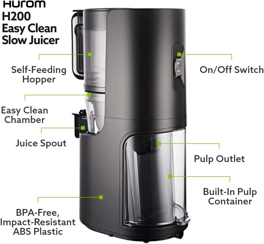 Hurom H-200 Easy Clean Electronic Juicer Machine (Black) - Self Feeding Slow Juicer with Big Mouth Hopper to Fit Whole Fruits & Vegetables - Mahajan Electronics Online