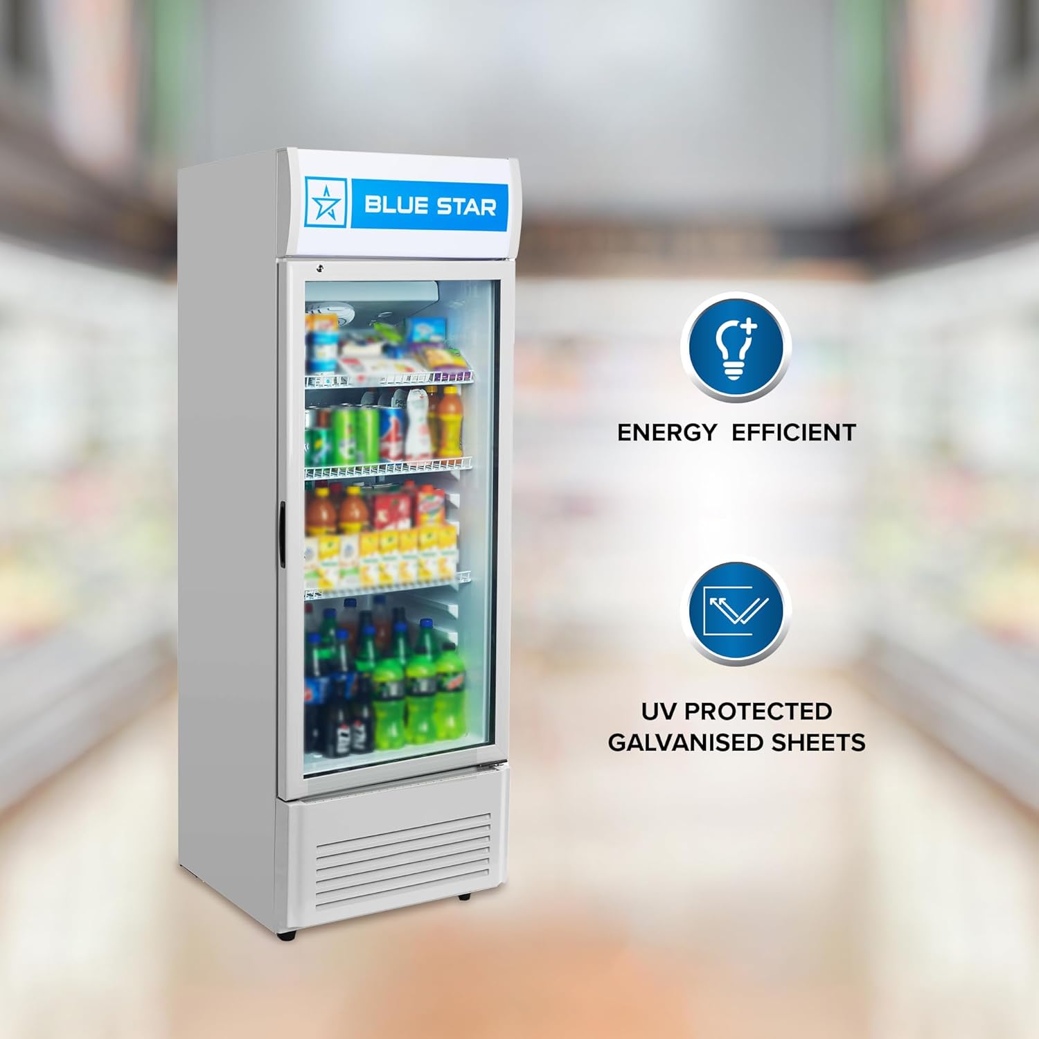 Blue Star VC325D Frost Free Vertical Glass Single Door Visi Cooler (300L, white) Mahajan Electronics Online