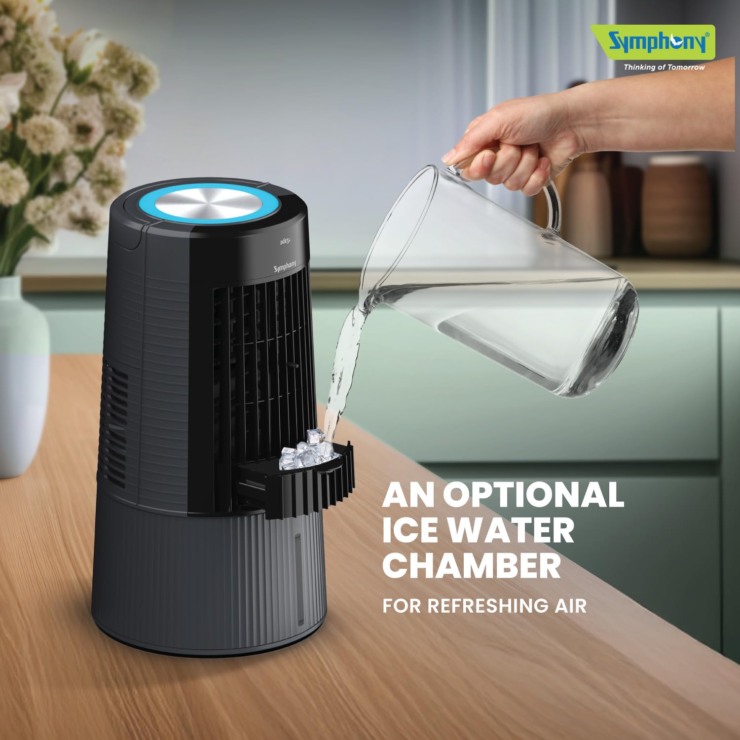 Symphony Duet-i Personal Kitchen Cooling Fan For Home and Office Tabletop with Honeycomb Pad | Kitchen Fans for Home Cooking | Mini Portable Fan | Low Power Consumption (6L, Grey) Mahajan Electronics Online