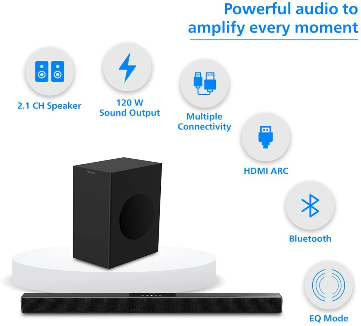 PHILIPS TAB4218/94 With Subwoofer for Rich Bass, 3 EQ Modes, Bluetooth/HDMI/USB/Optical 120 W Bluetooth Soundbar (Black, 2.1 Channel) Philips
