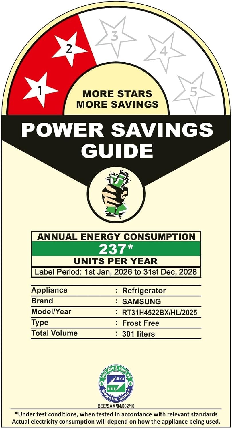 Samsung RT31H4522BX/HL301 L, 2 Star, Convertible 5-in-1 Digital Inverter with Display Frost Free Double Door Refrigerator ( Luxe Black, 2026 Model) Mahajan Electronics Online