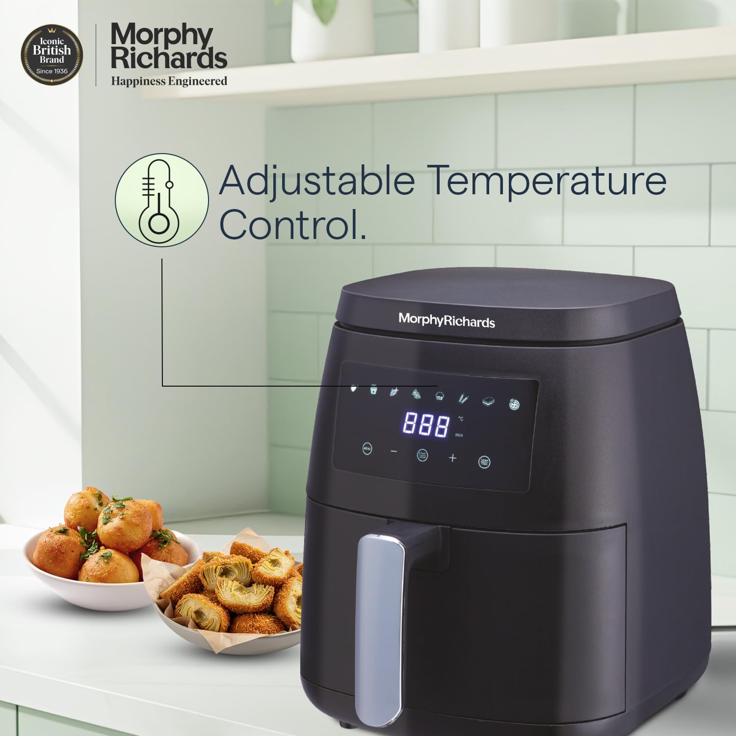 Morphy Richards Digital Air Fryer For Home|1500W With Digital Control|Dual Fan Technology|Adjustable Time & Temperature Control|Voltage Fluctuation Protection|2-Yr Warranty By Brand|Black, 5 liter Mahajan Electronics Online