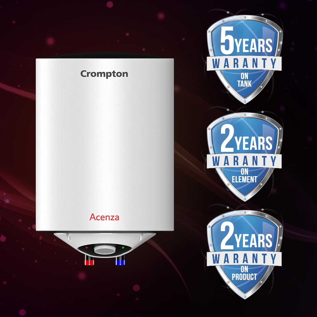 Crompton Acenza Plus 25L Storage Water Heater (ASWH-6125) | 5-Star BEE | Copper Heating Element | Glassline Tank | 8 Bar Pressure | Mahajan Electronics Delhi NCR