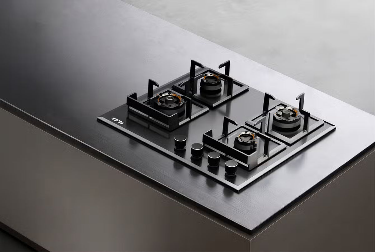 IFB 60-GCI4B-3D-FFD 4 Burners Hybrid Hob with Bevelled Tempered Black Glass IFB