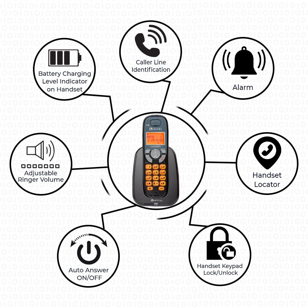 Beetel X70 Cordless Landline Phone, 2.4GHz, 2 Way Speakerphone, Volume Adjustment Black - Mahajan Electronics Online