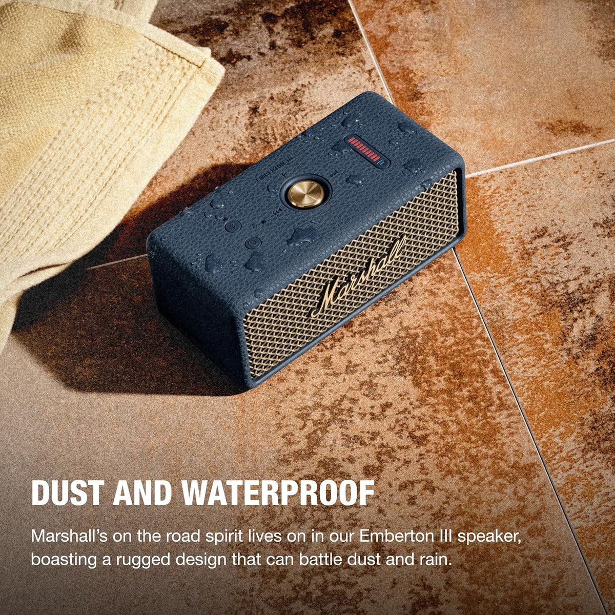 Marshall Smartchoice Emberton III Compact Portable Bluetooth Speaker with 32+ Hours of Playtime, (360° Sound), Dust & Waterproof (IP67) – Midnight Blue. Marshall