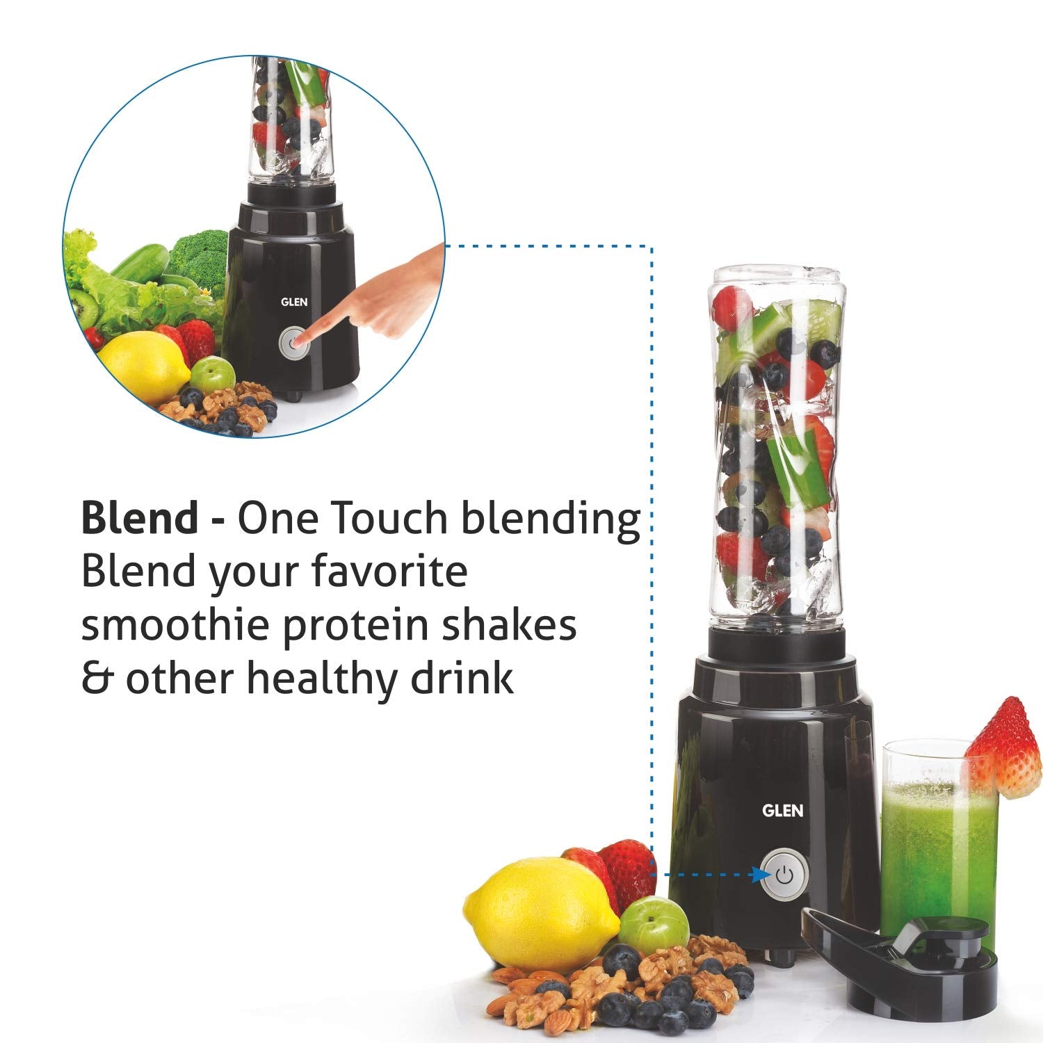 Glen SA 4047 BL Electric Personal Blender 200W 0.6 Litres BPA free Bottle with carry handle - Black , 2 Years Warranty Mahajan Electronics Online