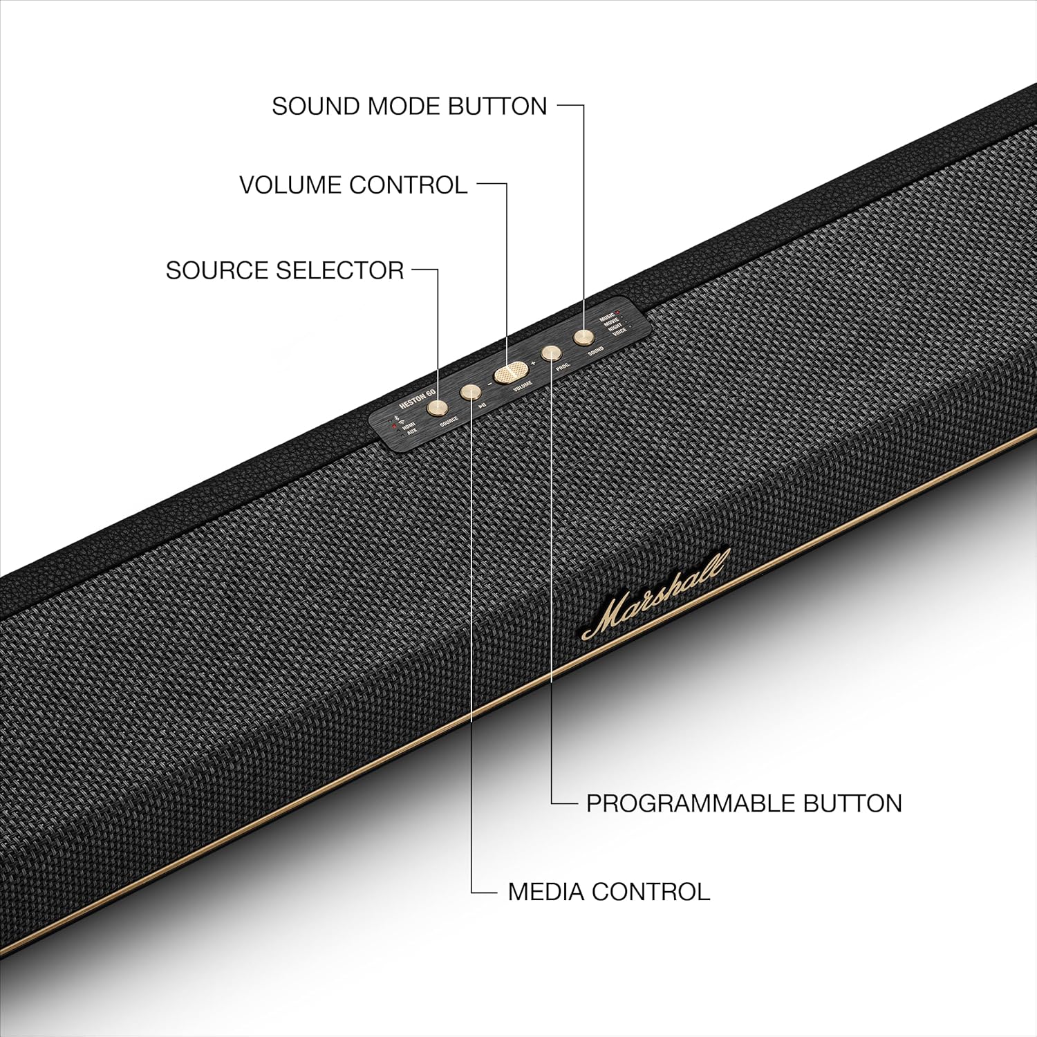 Marshall Heston 60 soundbar with Dolby Atmos & DTS:X, Wired & Wireless Subwoofer Connectivity – Dual HDMI, RCA, Bluetooth, WiFi, Google Cast, Spotify, Airplay2 Mahajan Electronics Online