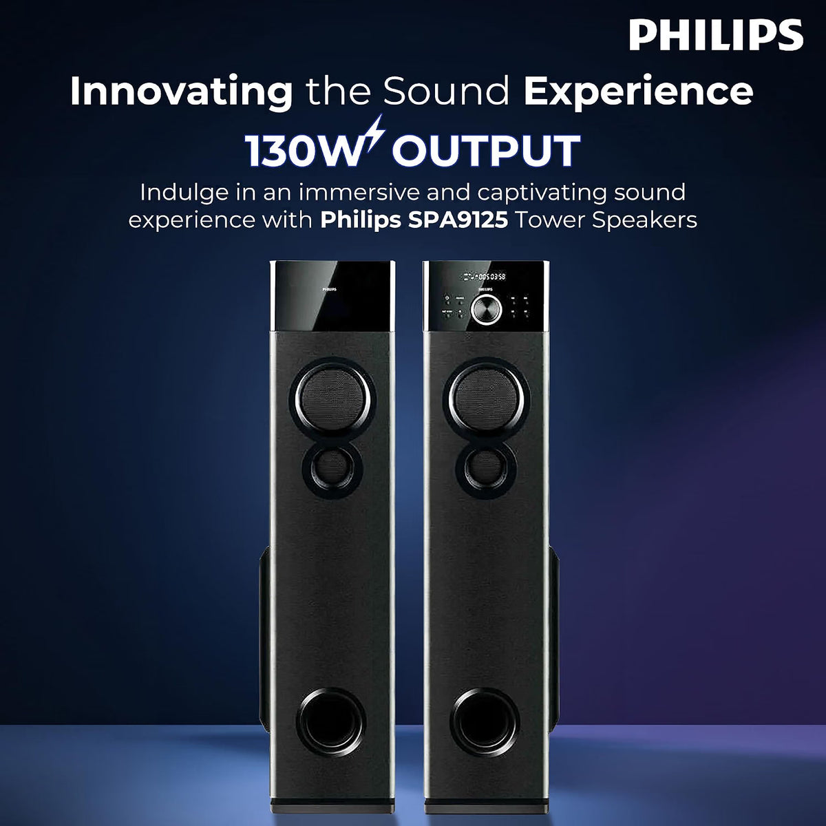 PHILIPS Audio SPA9125 2.0CH 130W Multimedia Tower Speakers with Wireless Microphone,Multi-Connectivity Option with Supporting USB, AUX, FM,Mic & Thumping Bass with Karaoke(Black) Philips
