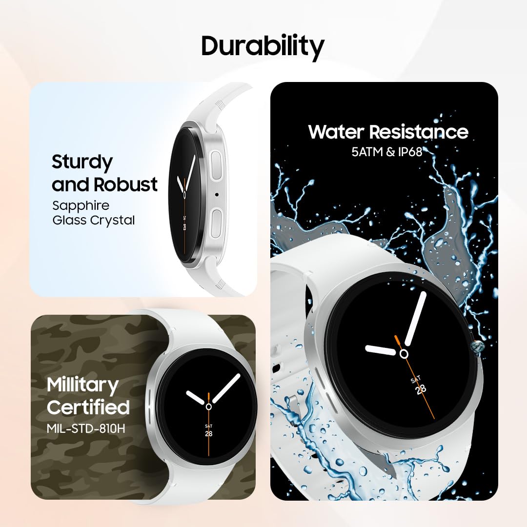 Samsung Galaxy Watch8 (44mm, Bluetooth, Silver) with 3nm Processor | Dual GPS | Sapphire Glass & Armor Aluminum | 5ATM & IP68 | BP, ECG, IHRN & Vascular Load Monitoring | Anti-oxidant Index Mahajan Electronics Online
