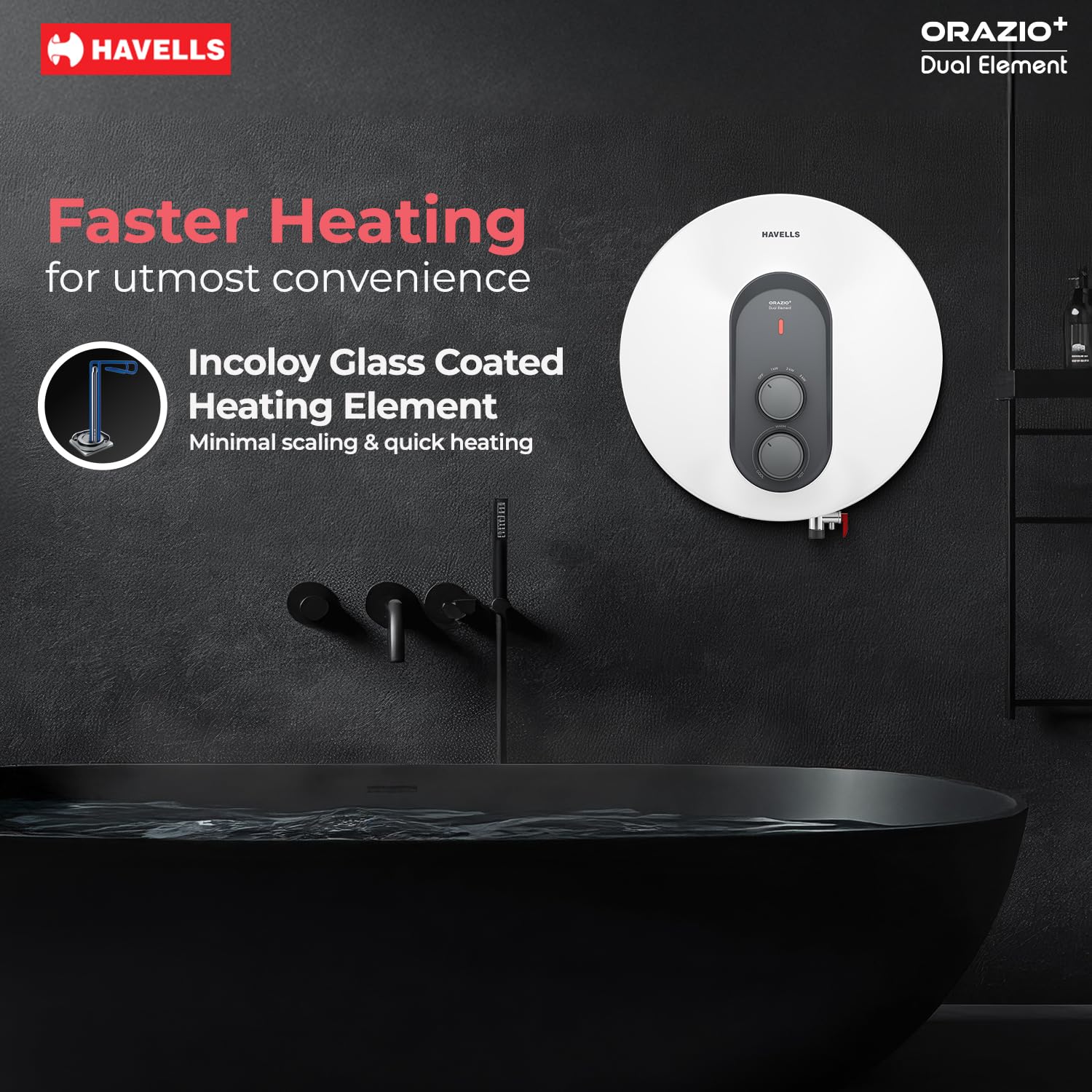Havells ORAZIO+ 25L Storage Water Heater(Geyser)|5 Star Rated|33% Faster Heating|Dual adjustable knob|Whirlflow Technology|High Rise suitable|Safer to use| Feroglas Coated Inner Container (White Grey) HAVELLS
