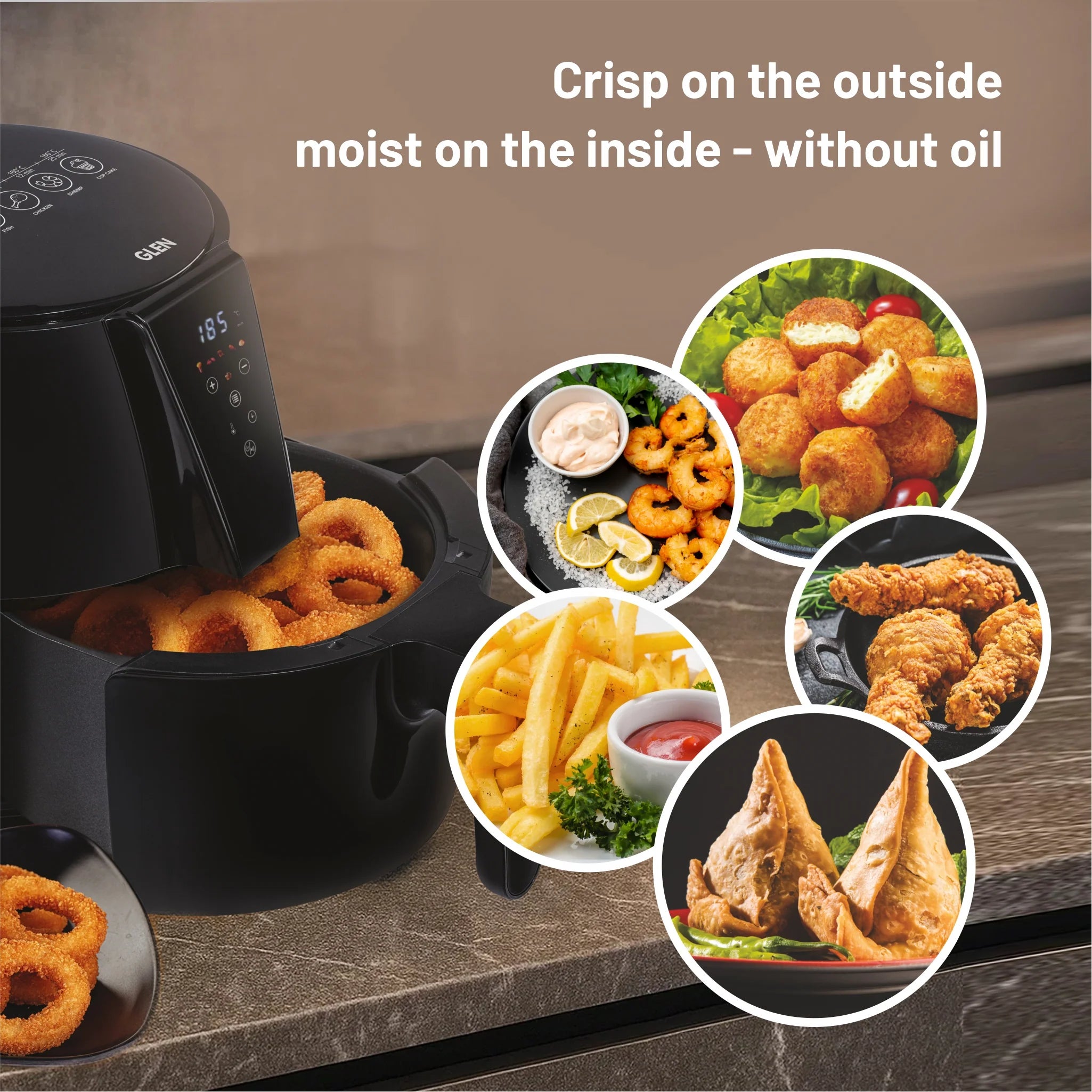 Glen SA3041DIGI Air Fryer, 5.0 Litre Digital Controls, 6 Pre Set Menu Timer, Temperature Control, 1500W -Black Mahajan Electronics Online