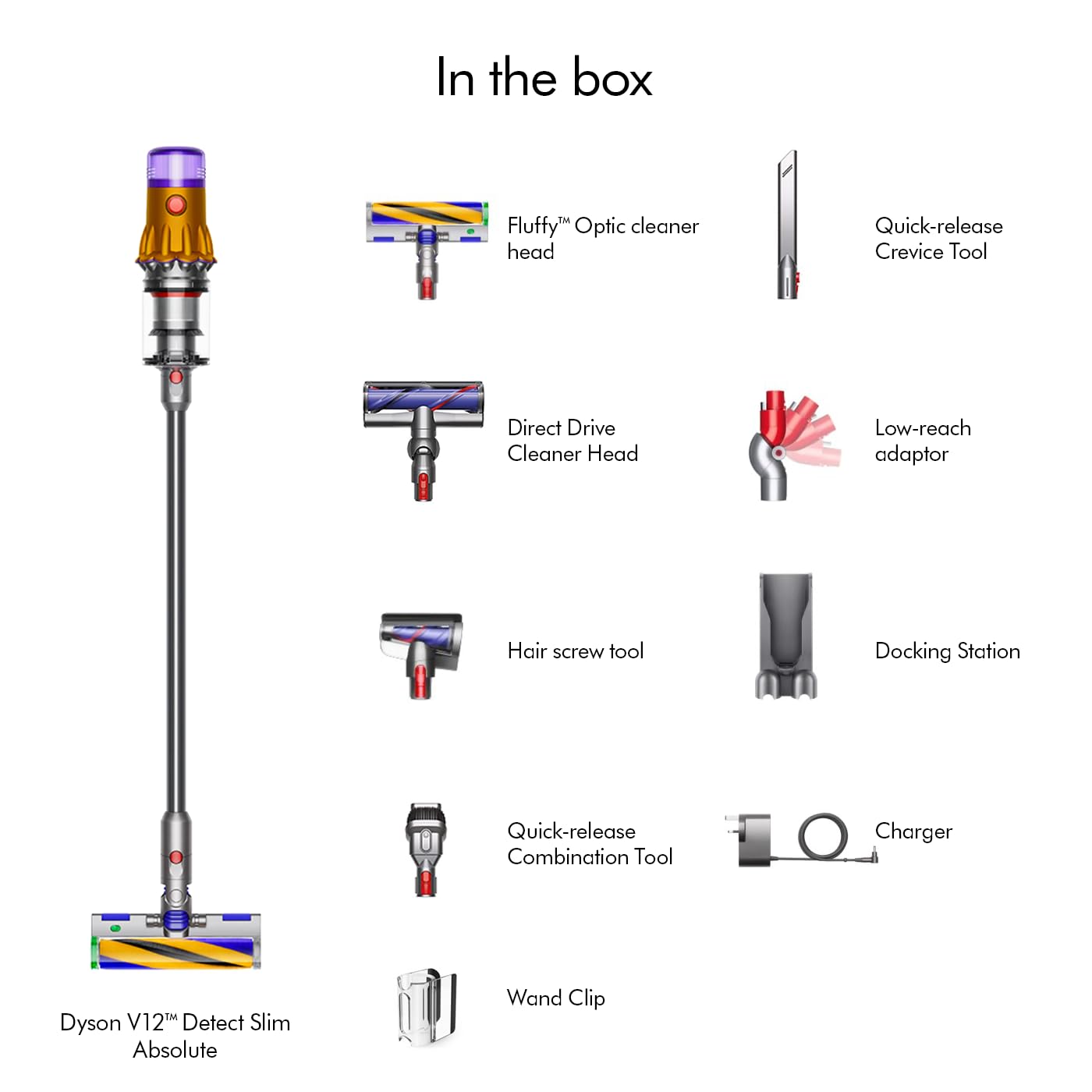 Dyson V12 Detect Slim Cordless Vacuum Cleaner|2 Yr Warranty incl Accidental Damage Protection|Illumination Reveals Hidden dust|LCD Screen and 3 Power Modes|150 Airwatts, 0.35L bin, 60 mins runtime Dyson
