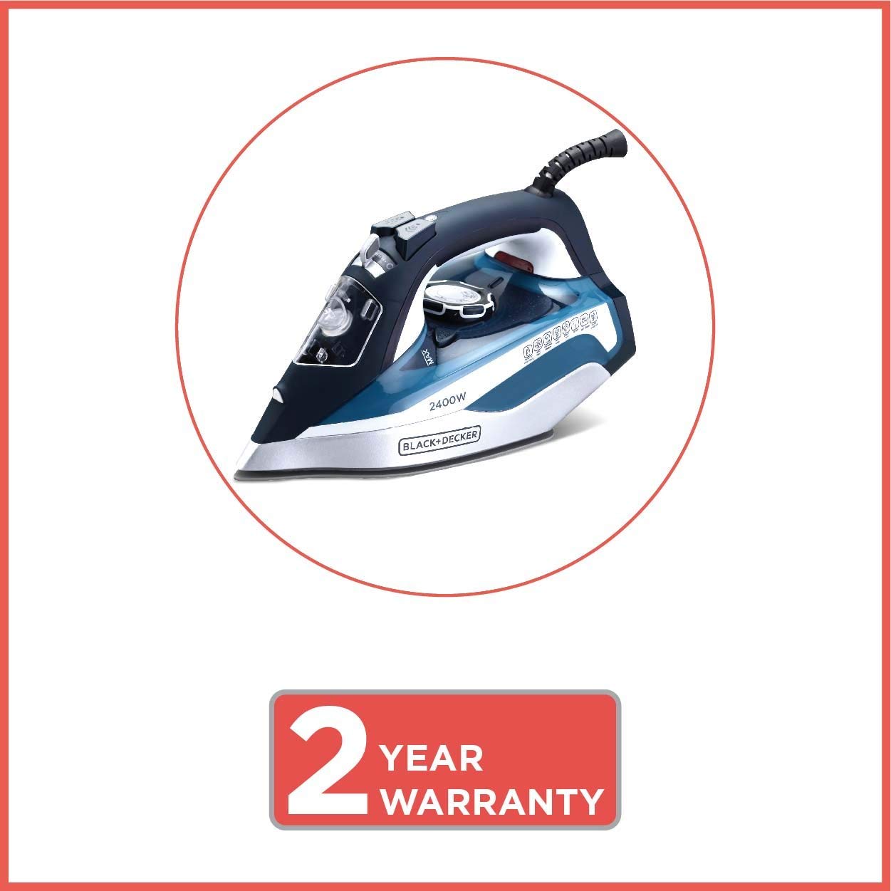 Black + Decker Steam BXIR2401IN Iron Press 2400-Watt with Auto Shut Off and Ceramic Sole Plate Coating | 2 year warranty (Blue) - Mahajan Electronics Online