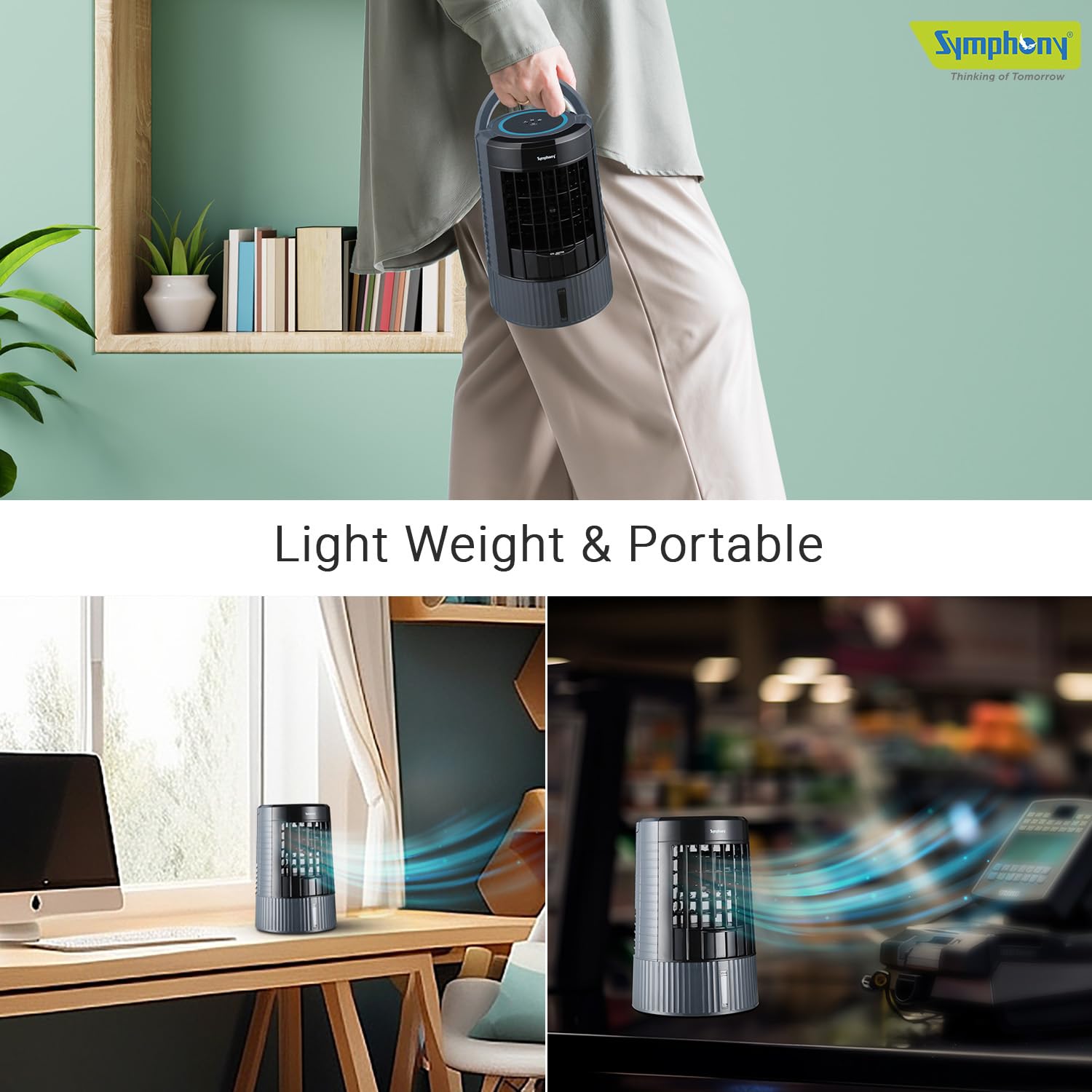 Symphony Duet Mini Portable Tabletop Air Cooler for Home and Office with Whisper Quiet Operation and Touch Control(Grey) Mahajan Electronics Online
