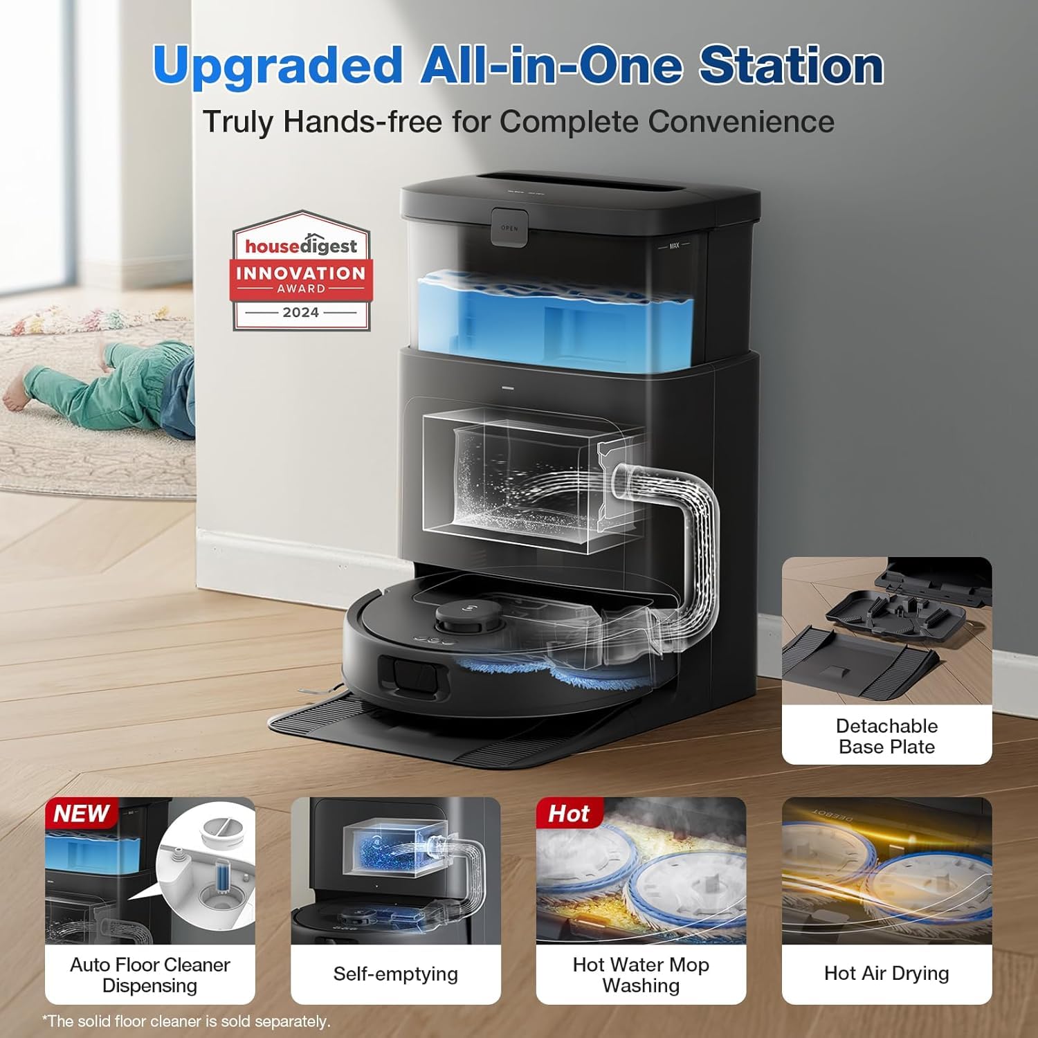 ECOVACS Deebot N30 PRO Omni 2 in 1 Robotic Vacuum Cleaner & Mop, 10000 Pa Suction, 3500+ Sq.Ft, Self-Emptying Omni-Station, TruEdge Mopping, ZeroTangle 2.0, Hot Air-Drying, Auto-Lift Mop on Carpet