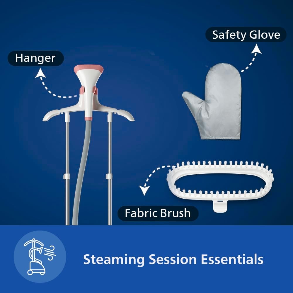 PHILIPS Standing Garment Steamer STE1020/40-1800 Watts, 1.8 LTR Water Tank, Refresh Woolens with Upto 36 gm Steam Output, Adjustable Double Pole- No Burns Guaranteed from World's No.1 Ironing Brand Mahajan Electronics Online