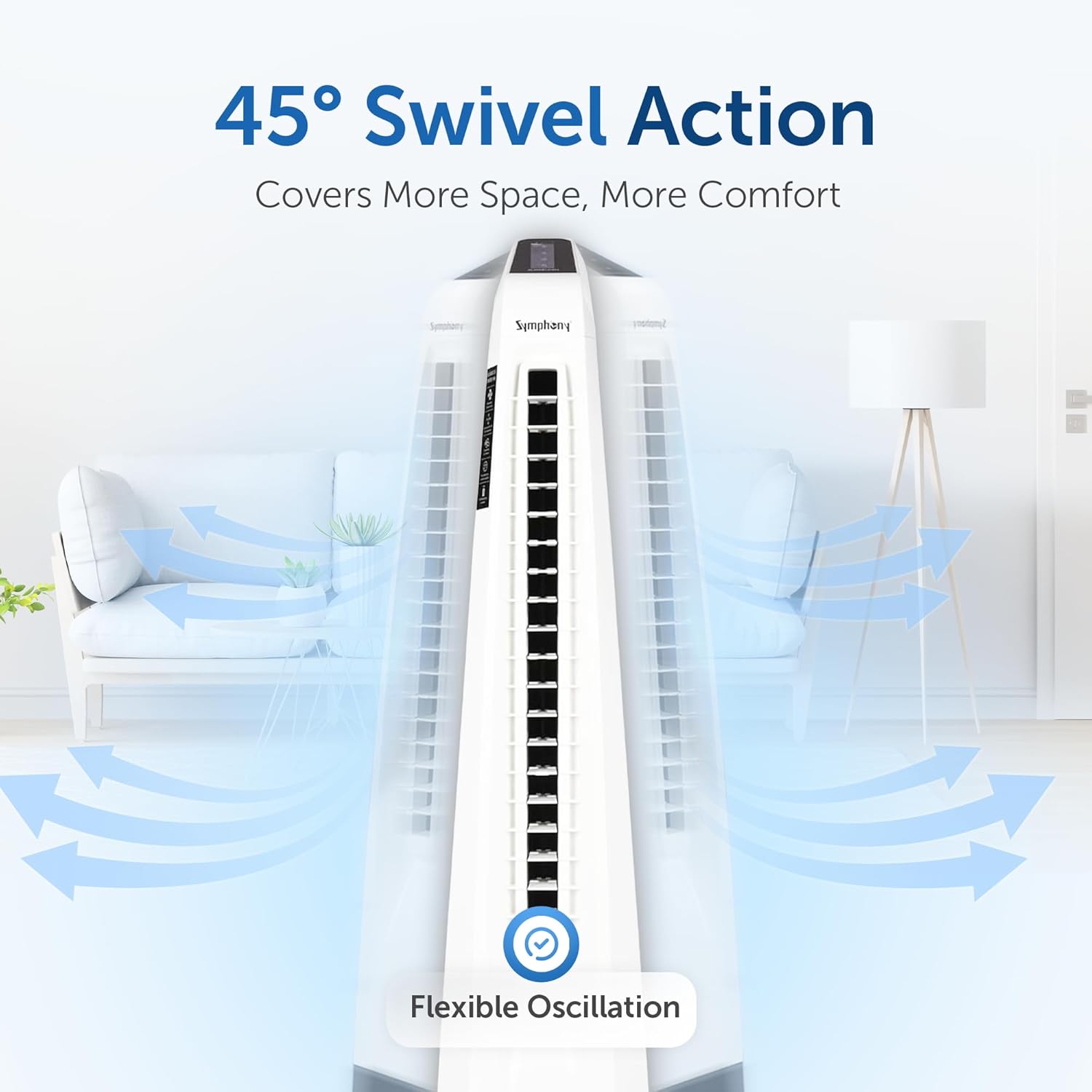 Symphony Surround-i Bladeless Tower Fan for Room | High-Speed with Swivel Action, Touchscreen Control Panel & Remote | 1 Year Warranty | White Mahajan Electronics Online