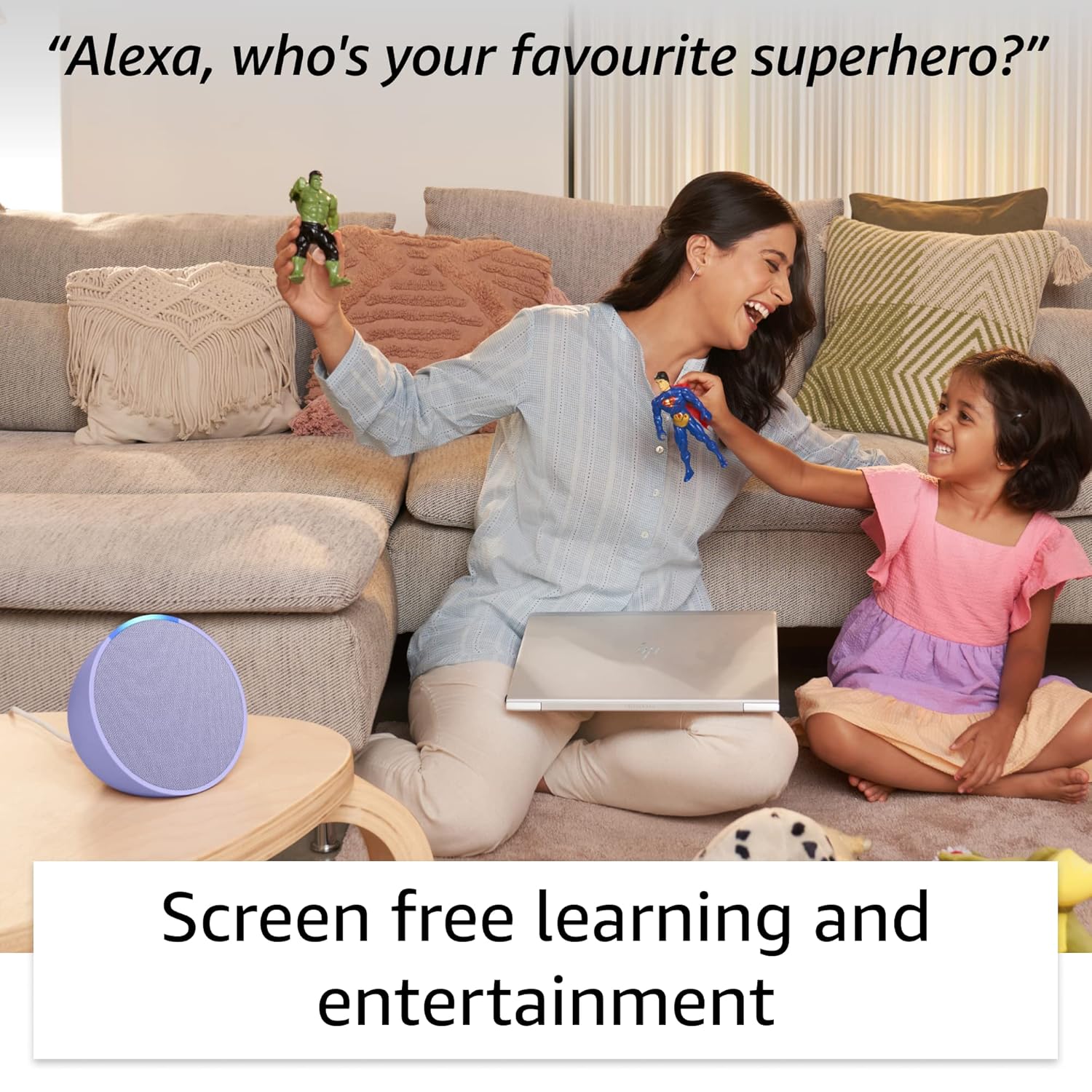 Amazon Echo Pop| Smart speaker with Alexa and Bluetooth| Full sound, balanced bass, crisp vocals| Purple Amazon