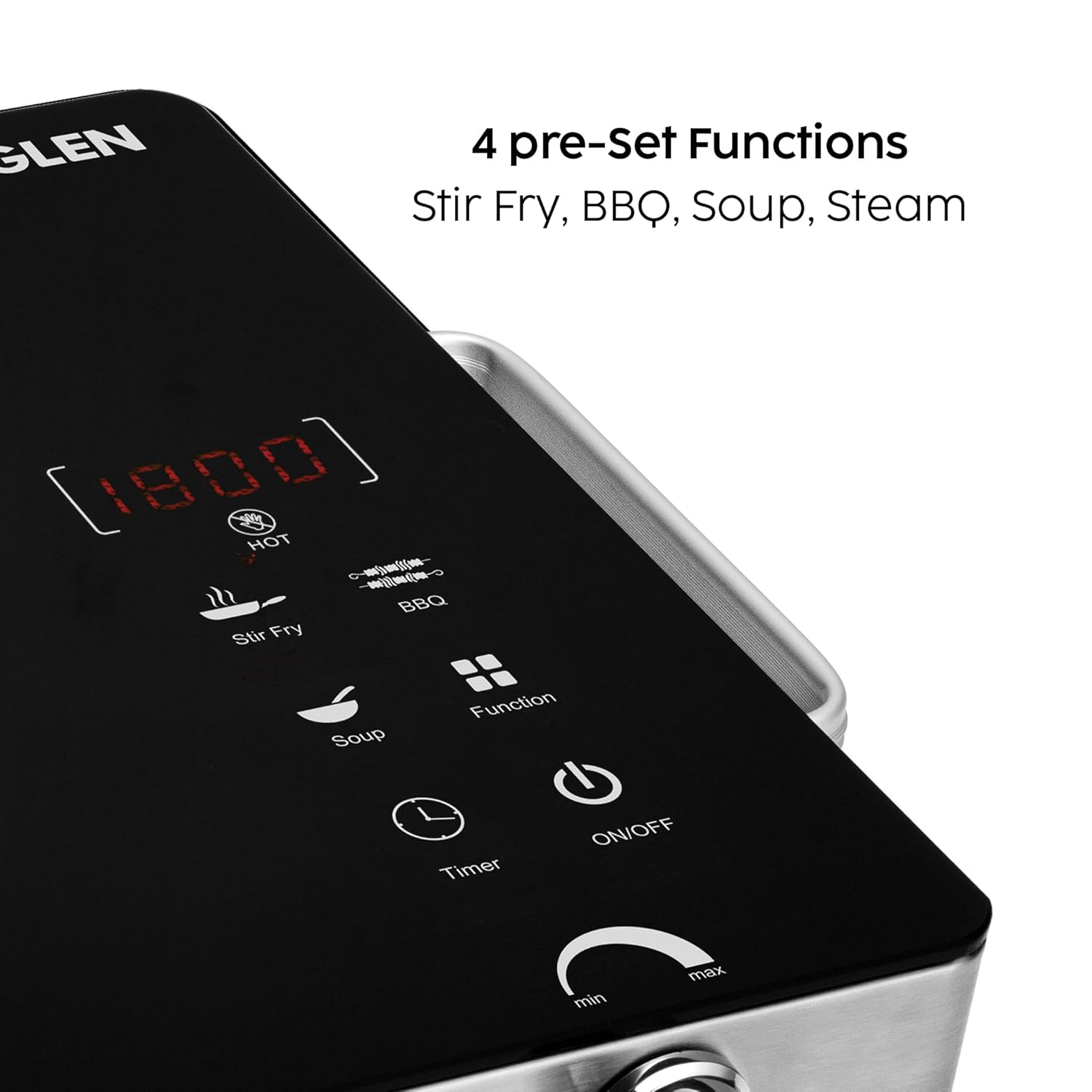 Glen SA 3072 IR 2200W Infrared Cooktop with Steel Grill Rack, Touch Control, Polished Crystal Glass Plate, Digital Display, 4 Preset & Timer, 4.5kV Surge Protection | Compatible with All Metals & Flat Bottom Mahajan Electronics Online