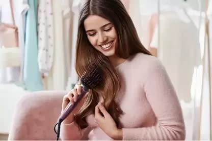 PHILIPS BHH730/00 (Dark Wine Color) Naturally Heated, Silk Protect technology, Hair Straightener Brush - Mahajan Electronics Online