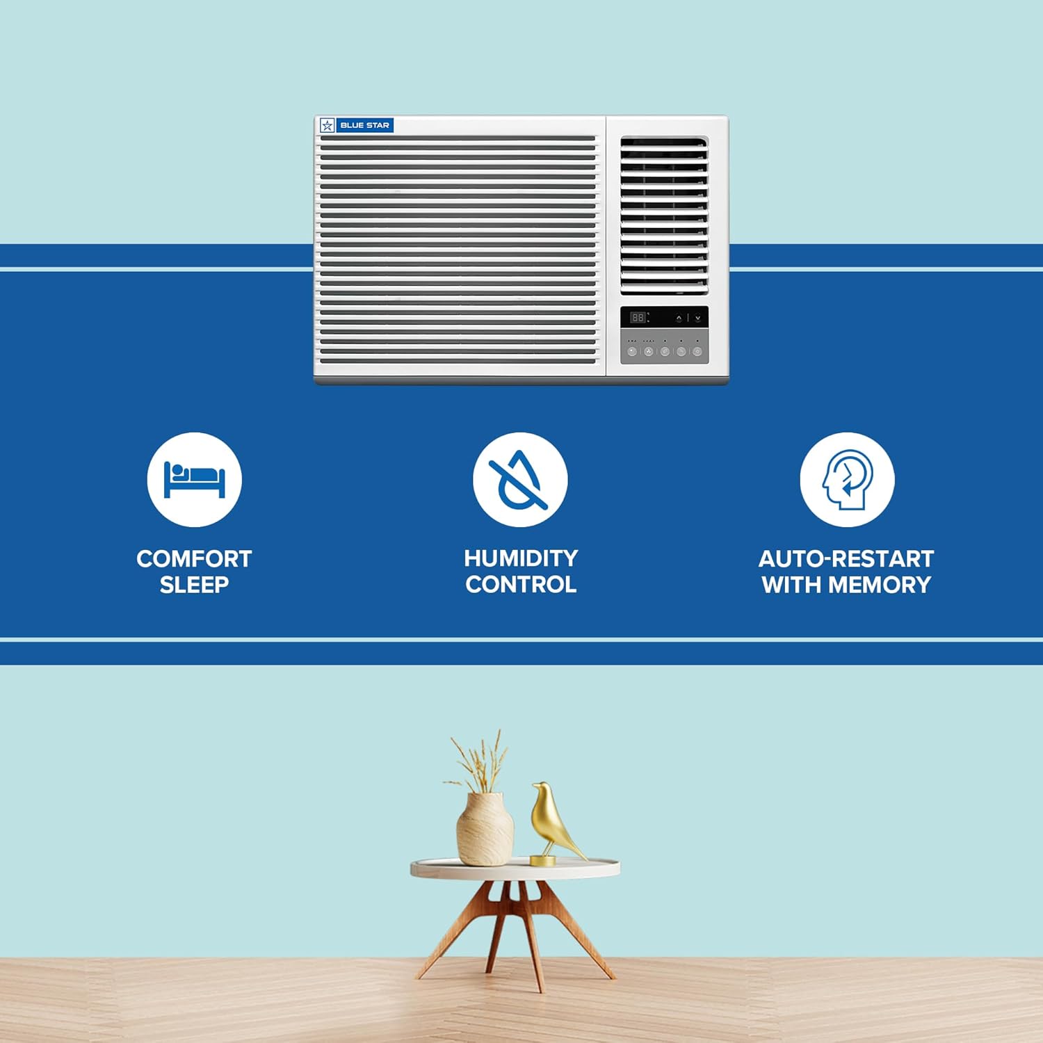 Blue Star WFE318P 1.5 Ton 3 Star Fixed Speed Window AC (Copper, Turbo Cool, Fan Modes-Auto/High/Medium/Low, Hydrophilic Blue Fins, Dust Filters, Self-Diagnosis, White)