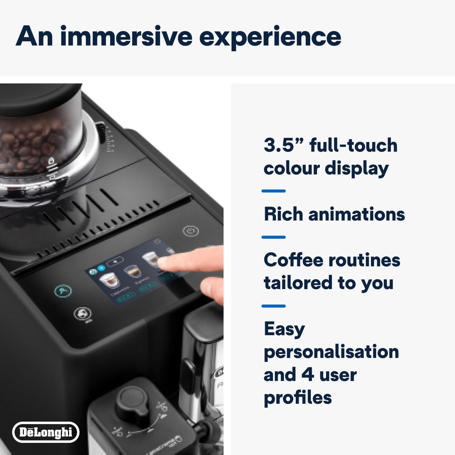De'Longhi Rivelia EXAM440.55.B Fully Automatic Coffee Machine – LatteCrema Hot, Automatic Milk Frother, Bean-to-Cup, 16 Coffee Recipes, Compact Design, Full Touch Color Display – Black Mahajan Electronics Online