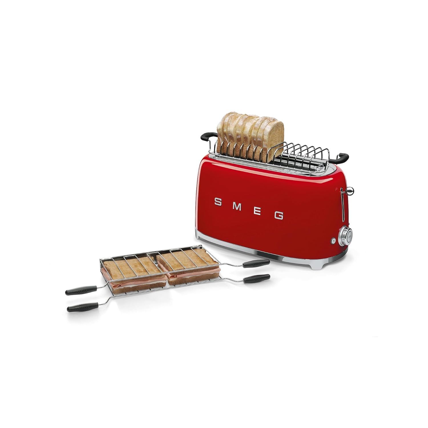 Smeg TSF02RDEU  Toaster, 2 Extra Wide Slot  Original Italian Brand, Auto Center for Even Browning, Smart Crumb Tray Drawer, Multi-Use: Defrost, Reheat & Bagel, 6 Toast Levels, 1500W, Red Mahajan Electronics Online