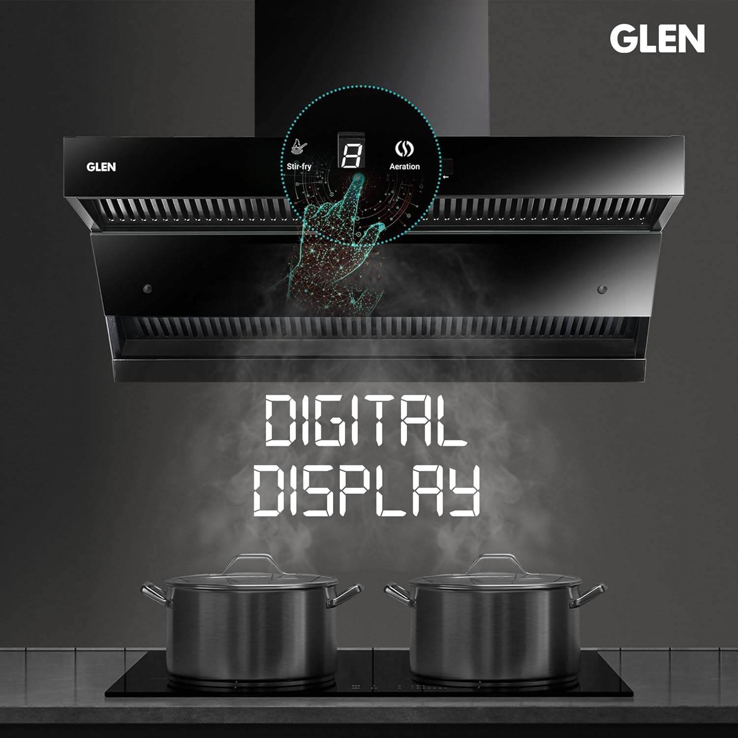 Glen CH 6076 HSR DC AC Auto Clean Chimney with Double Draft Suction and Heat Sensor, BLDC Motor 75cm 1600 m3/h - Black Mahajan Electronics Online