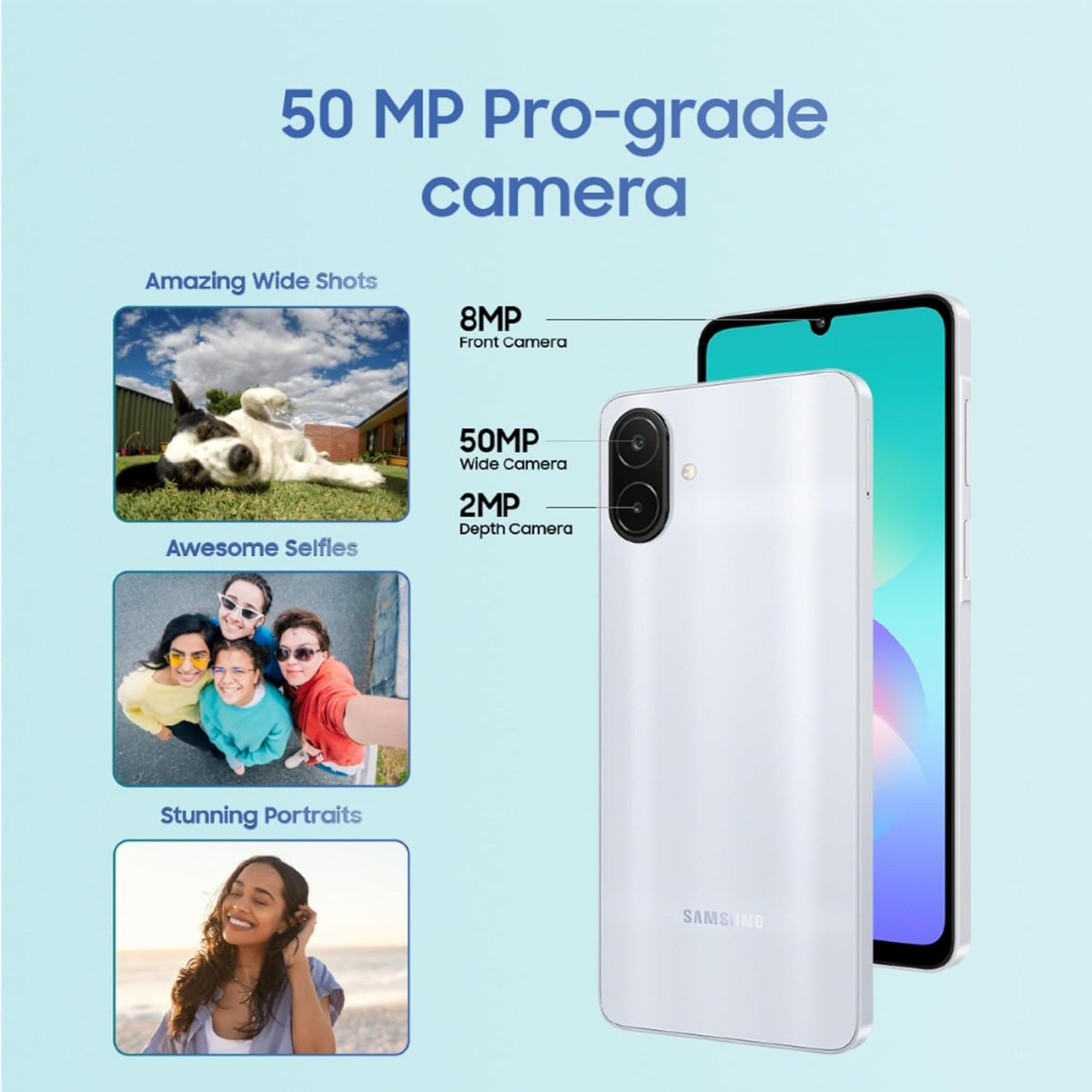 Samsung Galaxy A08 LTE (Silver, 4GB RAM, 64GB Storage), MediaTek Helio G99+ (6nm), 50MP Dual Camera, 6000mAh Battery, IP64 Rating, 6 Gen OS Upgrades Samsung