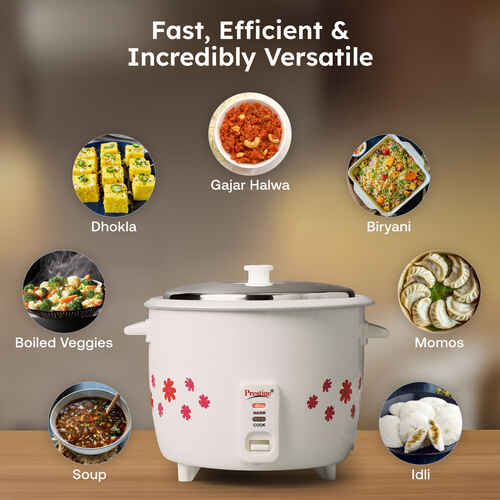 Prestige PRWO 1.8 L 700 W Electric Rice Cooker with Cool-Touch Body & Detachable Power Cord, White Prestige
