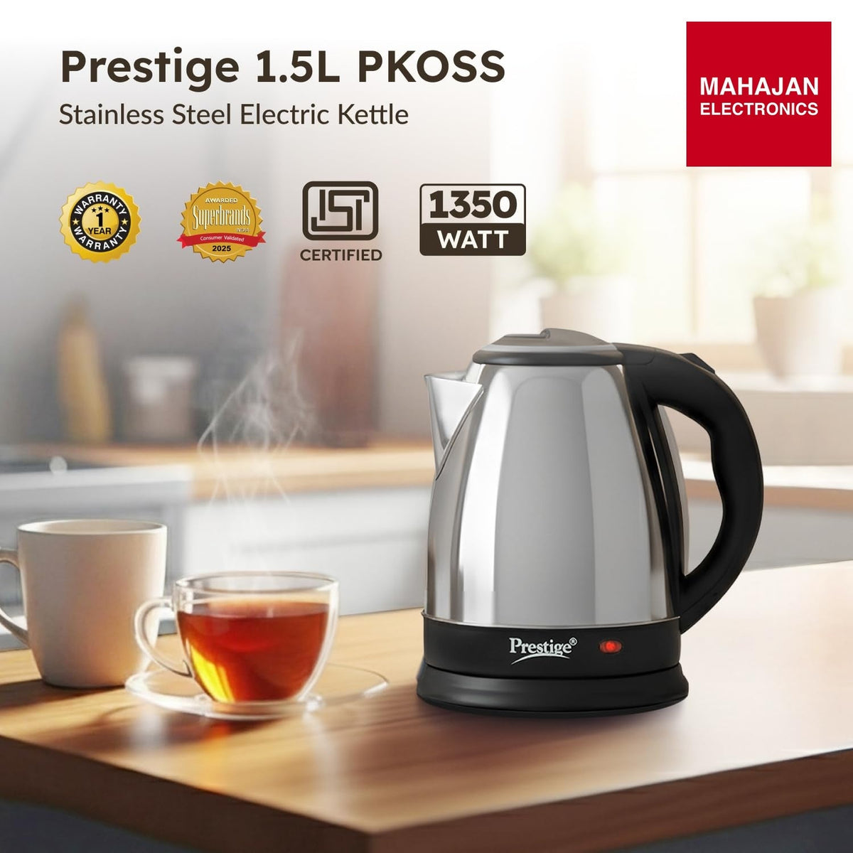 Prestige PKOSS 1.5 L 1350 W Stainless Steel Electric Kettle, Black – Mahajan Electronics Online.