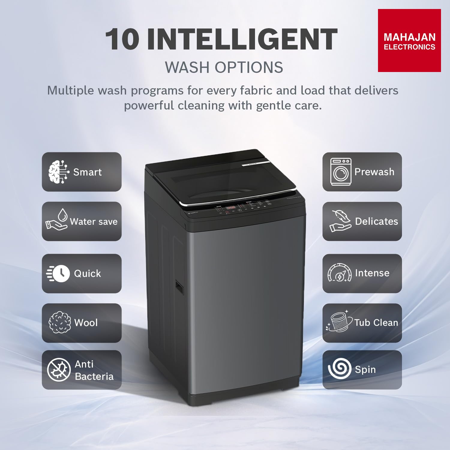 Bosch WOE90EV0IN 9 KG 5 Star Fully Automatic Top Loading Washing Machine,Inbuilt Heater,Glass Lid with chrome finish,Tempered Glass with Soft Closing Lid,Unique display with 10 Button, Vietnam Black,(WOE90EV0IN) Bosch online mahajna electronics